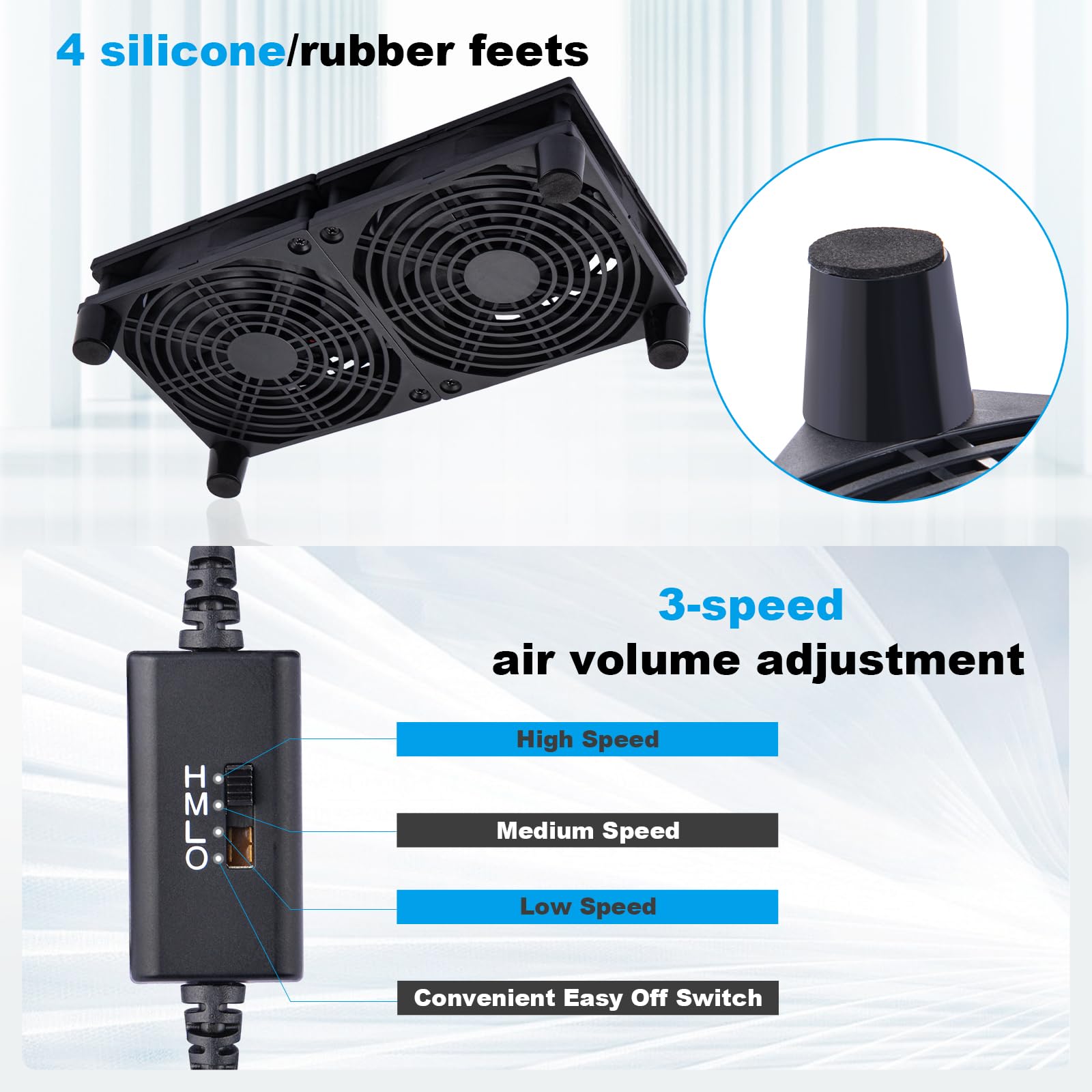 NewHail Stille Dual 120mm USB Fan Dual-Ball Lagers 5V, met L/M/H 3-graden snelheidsregelaar Hoge luchtstroom Koelventilator voor router Modem Ontvanger DVR PlayStation Xbox TV Box