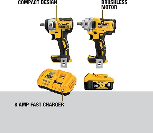 Miniatura 3 de DEWALT - Juego de herramientas inalámbricas de 20 V MAX, llave de impacto, kit de combinación de 2 herramientas, 1/2 pulgada de gama media y 3/8 de