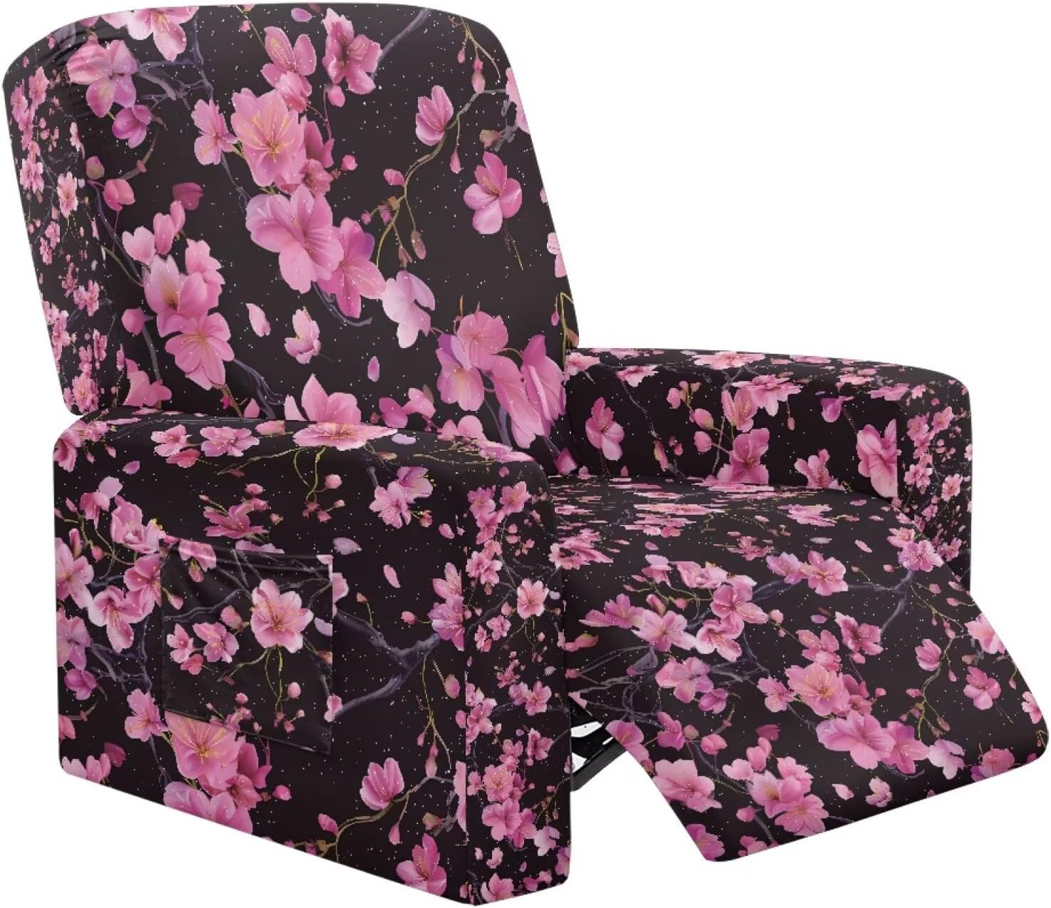 Cherry Blossom Print Recliner Chair Cover Stretch Chair Covers for Reclining Chair with Pocket Washable Reclining Chair Furniture Protector Cover for Kids, Pets