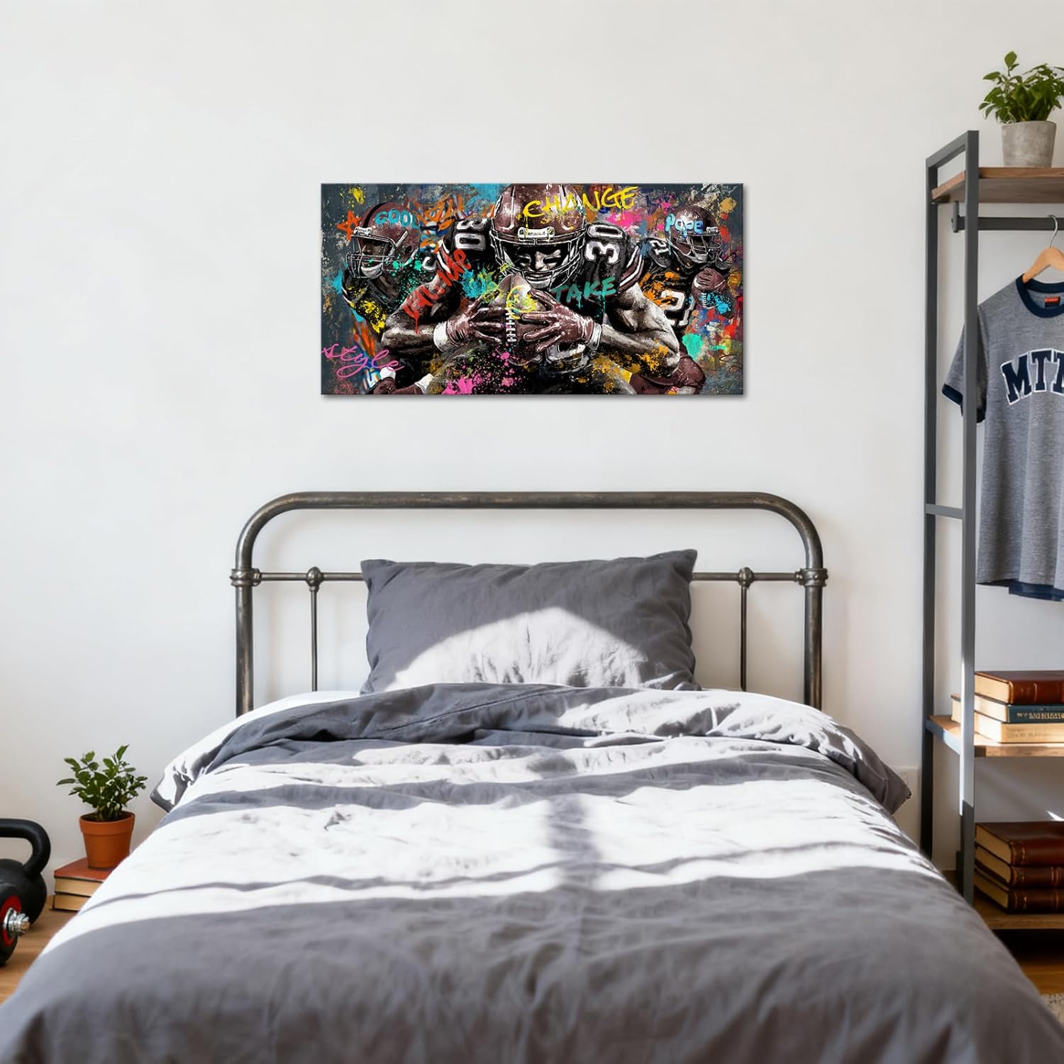 LyerArtork Graffiti American Football Wall Art Canvas Prints Sports Inspirational Athletes Pictures Artwork Wall Decor for Teen Boys Mens Bedroom Gym Club Living Room Game Room 40"x20"