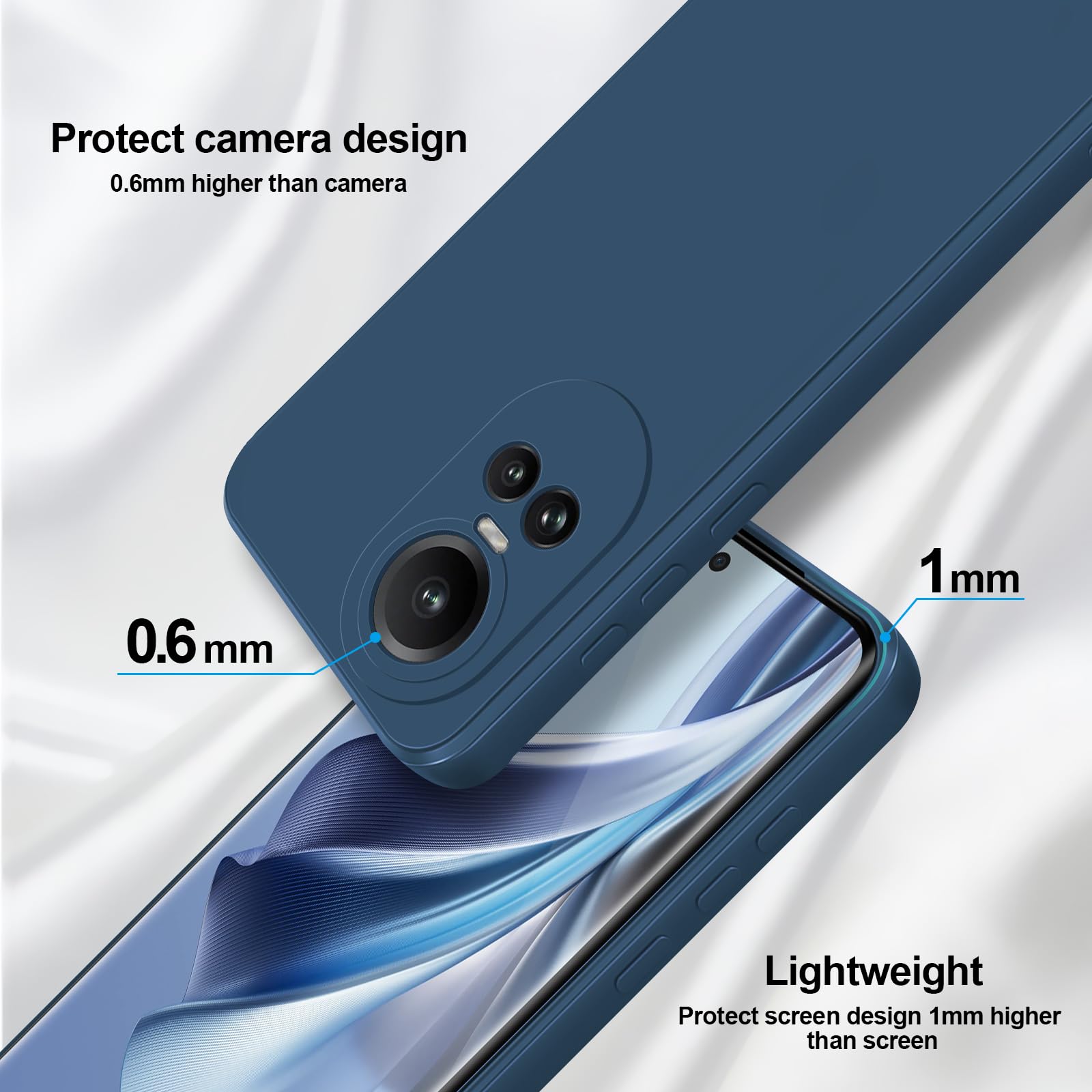 GiiYoon Cover per Oppo Reno 10 5G / Reno 10 Pro 5G Custodia in Silicone, Custodia Antiurto Case Sottile in Silicone TPU con Strato Interno in Fibra e Protezione della Fotocamera, Blu - 3