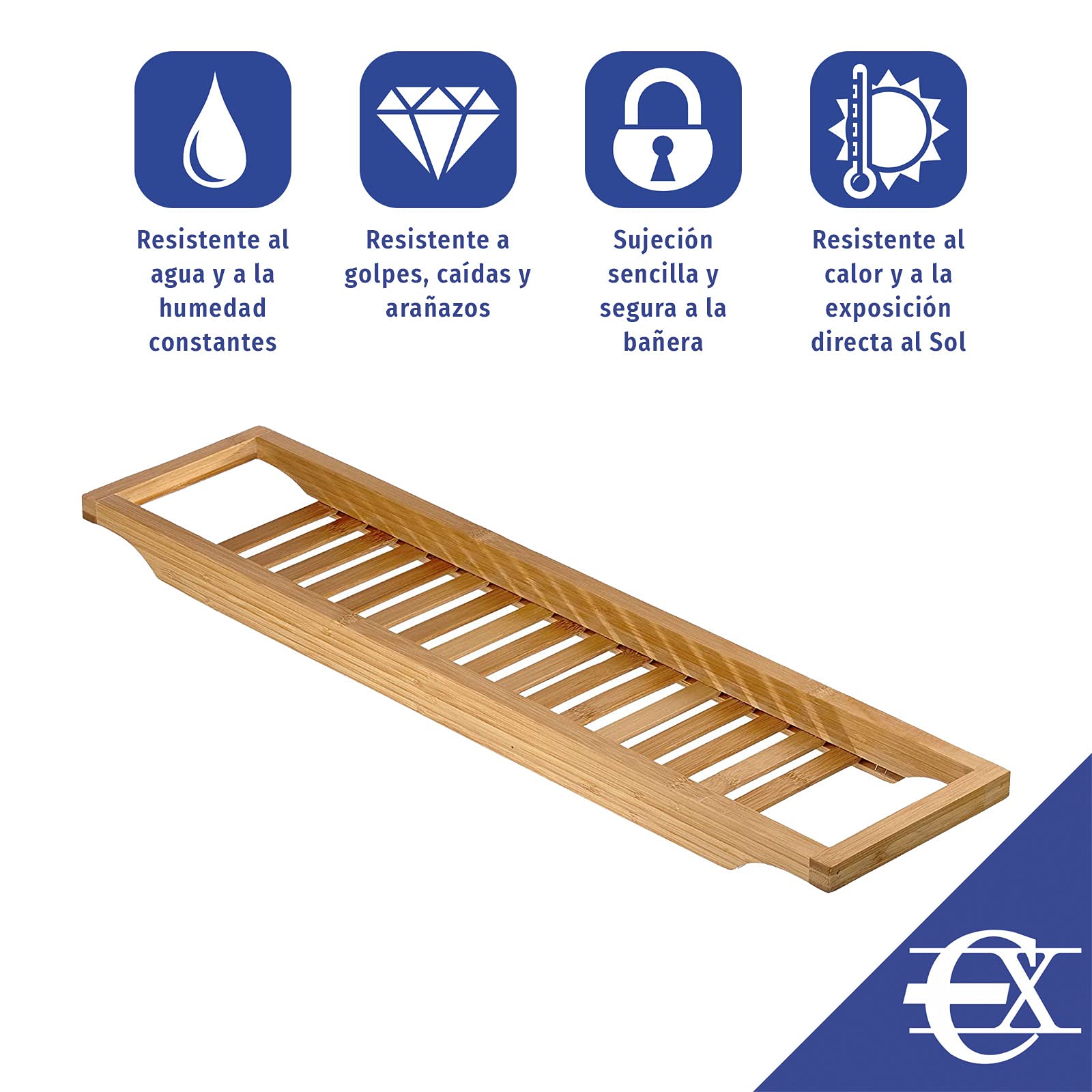 EUROXANTY Bandeja para Baño de Bambú | Acabado en Madera Natural | Soporte para Bañera | 68 x 14 Centímetros |