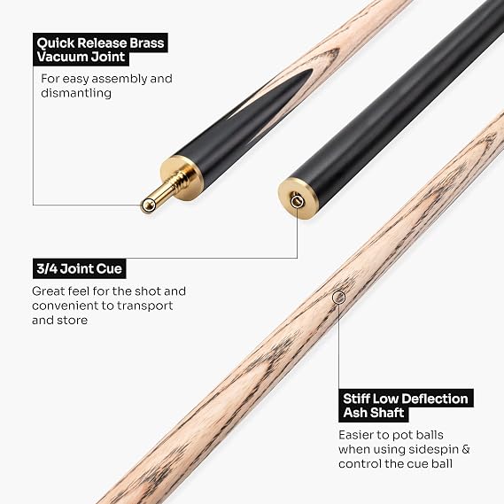EMPEROR 58 Inch ¾ Joint Hand Spliced Luxury Snooker and Pool Cue with 9.5mm Pro Impact Hybrid Tip and Superior Ash Grain Shaft