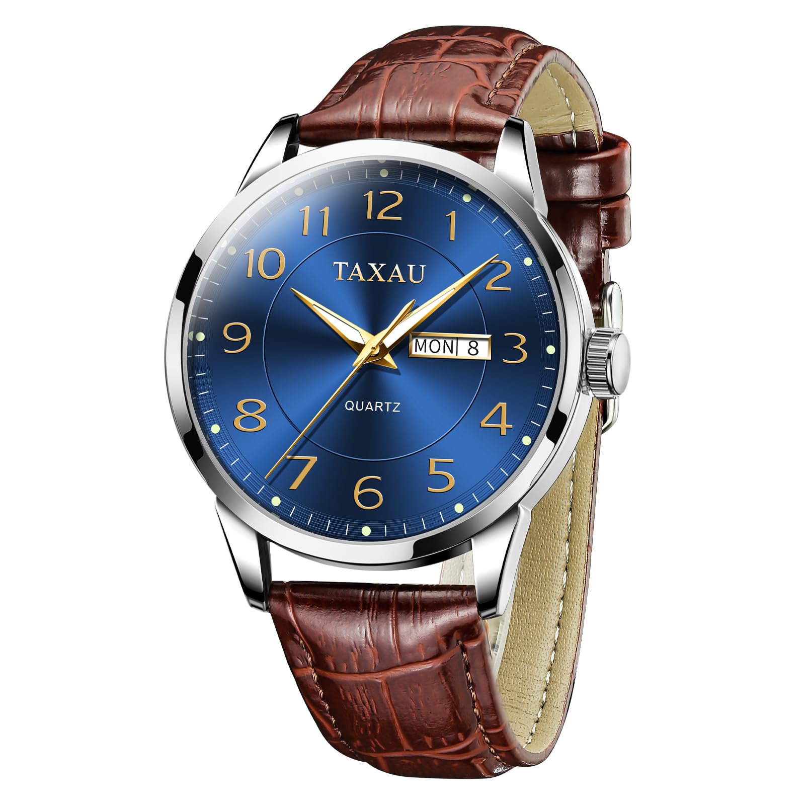 Taxau Herren Armbanduhr Leder Herrenuhr Lederarmband Uhren Herren Großes Zifferblatt Tag Datum Herrenarmbanduhr Wasserdicht Uhr Lässig Business Uhr für Herren