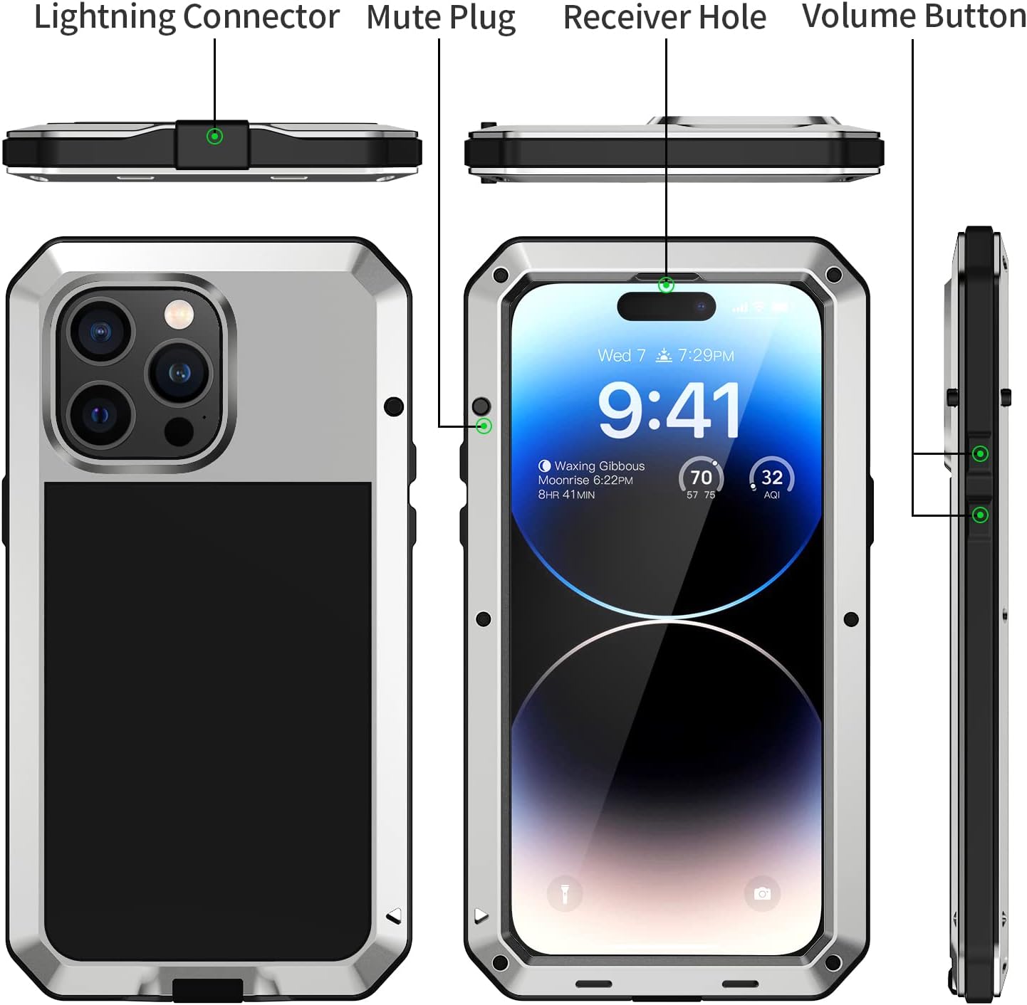 Lanhiem for iPhone 14 Pro Max Metal Case, Heavy Duty Shockproof [Tough Armour] Rugged Case with Built-in Screen Protector, 360 Full Body DustProof Protective Cover for 14 Pro Max 6.7 inch, Silver