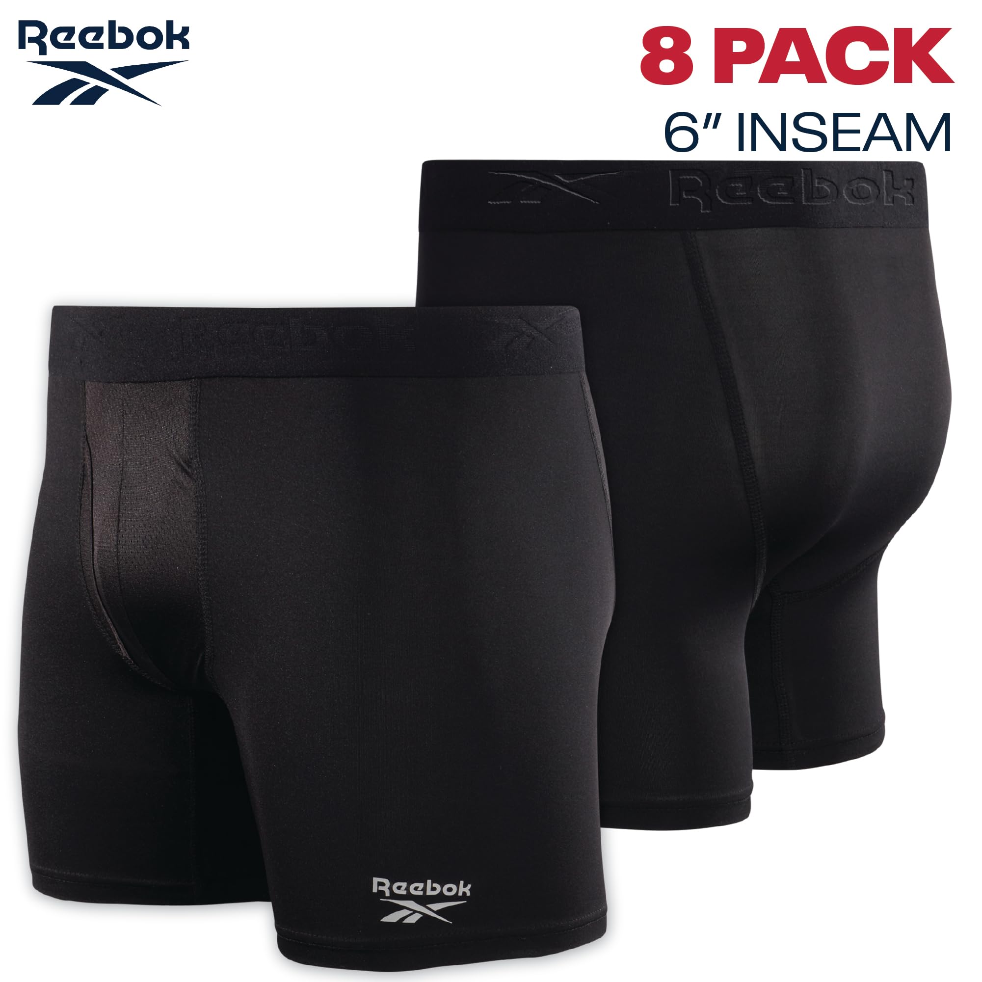 Reebok Męskie bokserki Performance Boxer z funkcjonalnymi Fly (8 sztuk) (czarny, rozmiar X-Large)