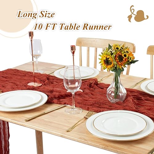 Miniatura 2 de Camino de mesa de gasa óxido, 1 camino de mesa de gasa de 10 pies, estilo bohemio, rústico, transparente, a granel, 120 pulgadas para bodas, baby