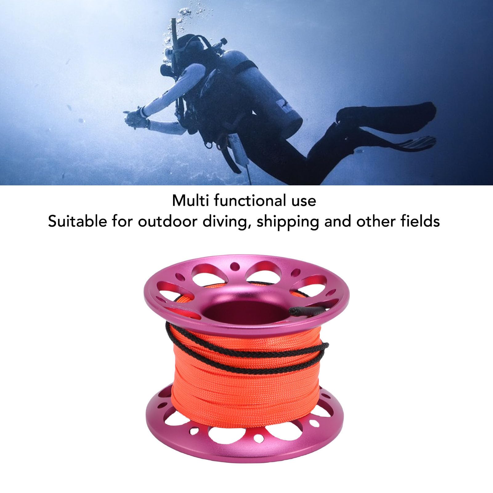 Fabater Dévidoir de plongée sous-Marine, Bobine en Alliage d'aluminium pour épaves et grottes, avec Fil Haute visibilité de 15 m et Mousqueton à Double extrémité, pour Les activités (Rose Rouge)