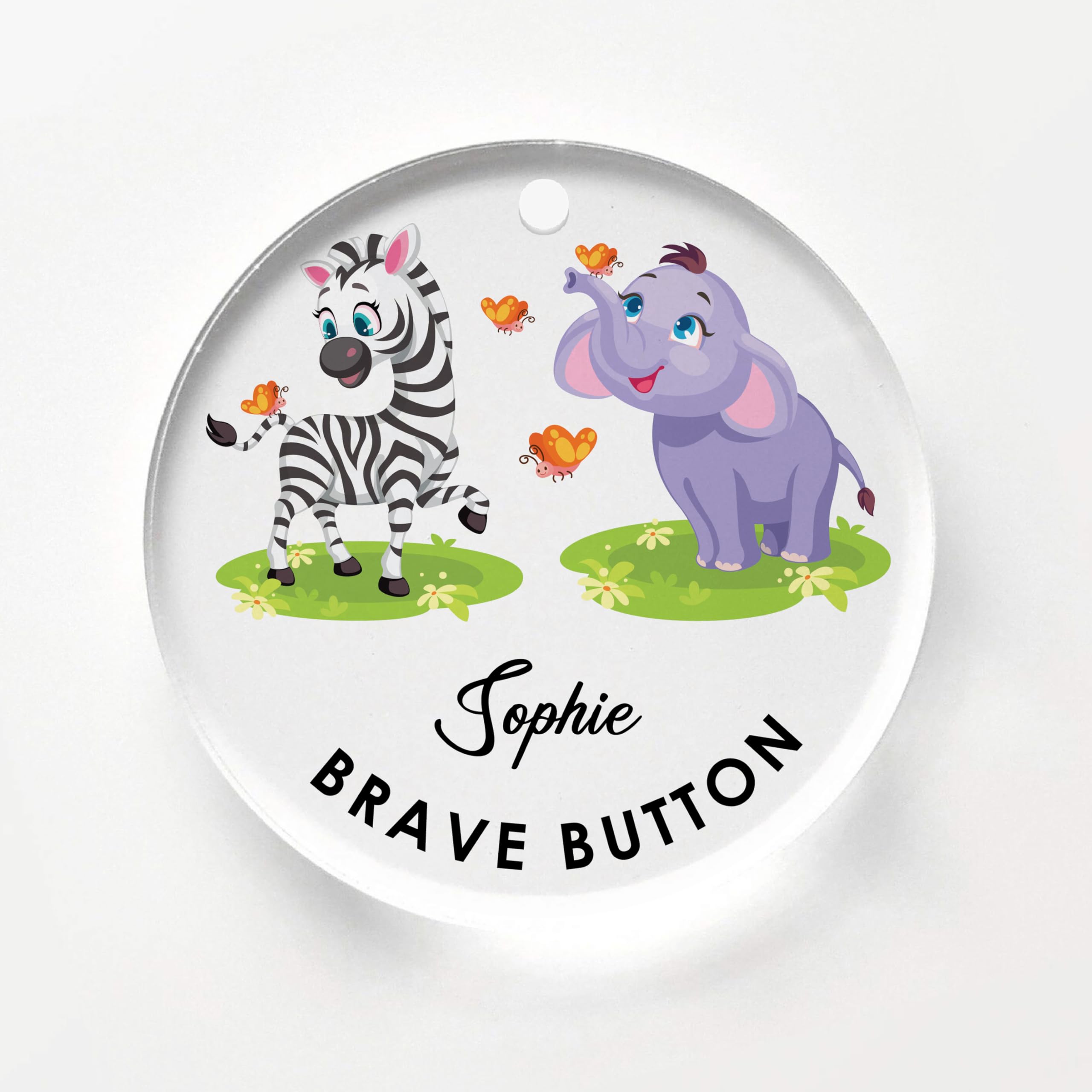 Personalised First Day of School Gift Acrylic Brave Button, Back To School Worry Anxiety Gift Keepsake Presents For Nursery Preschool Kids (ZEBRA)