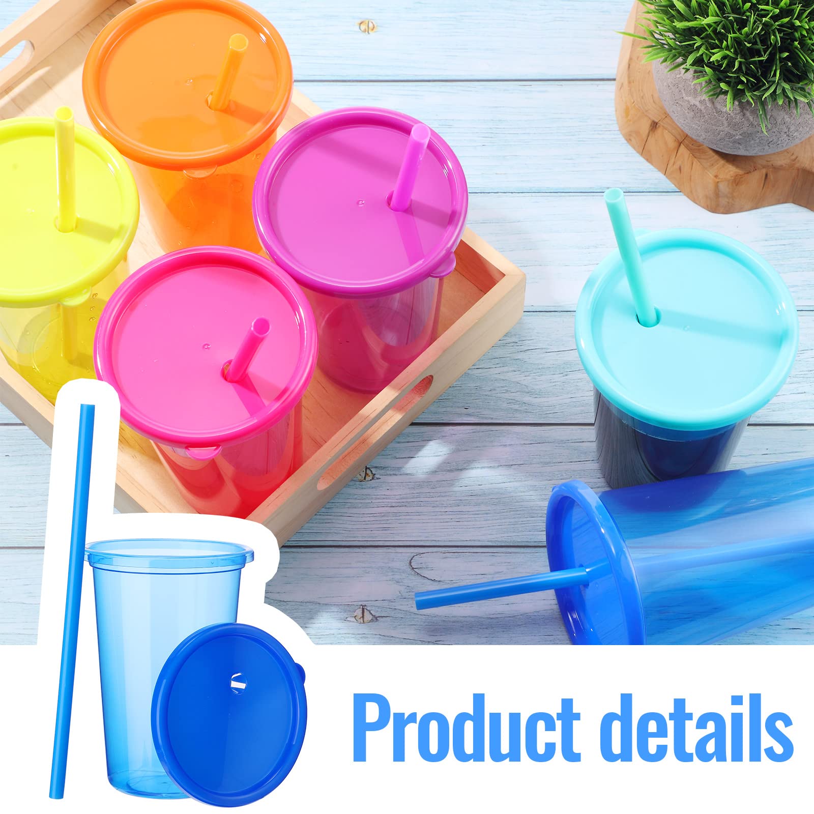 Großbecher mit Deckel und Strohhalm, 400 ml, Kunststoffbecher, wiederverwendbar, Eiskaffeebecher, Trinkbecher-Set, Wasserflasche, wasserdichte Buchstaben-Aufkleber für Party (bunt, 12 Stück)