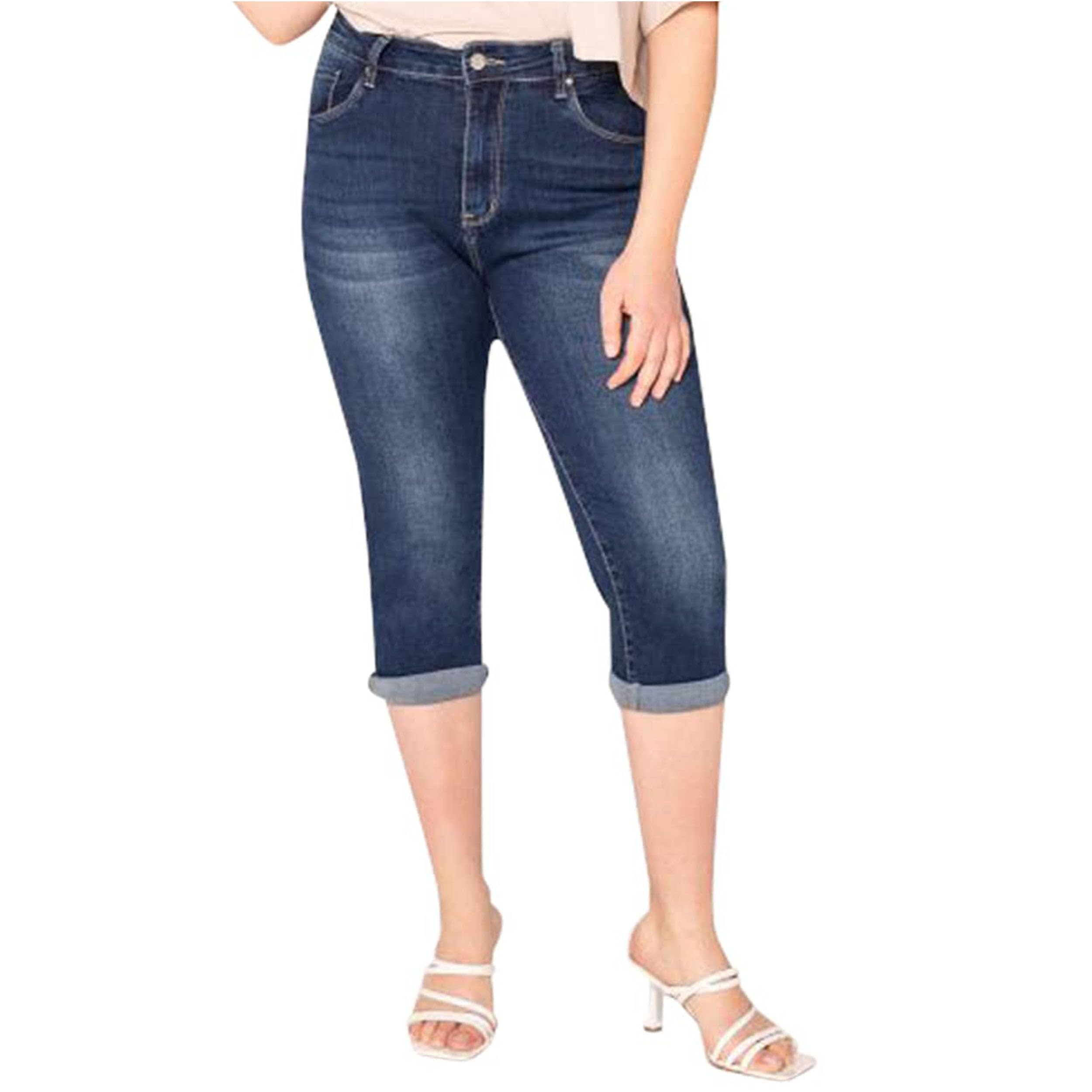 Lusty Chic Mujer de Talla Grande Bermudas Vaqueras - Cintura Alta, Estilo Crop, Elegantes y Confortables