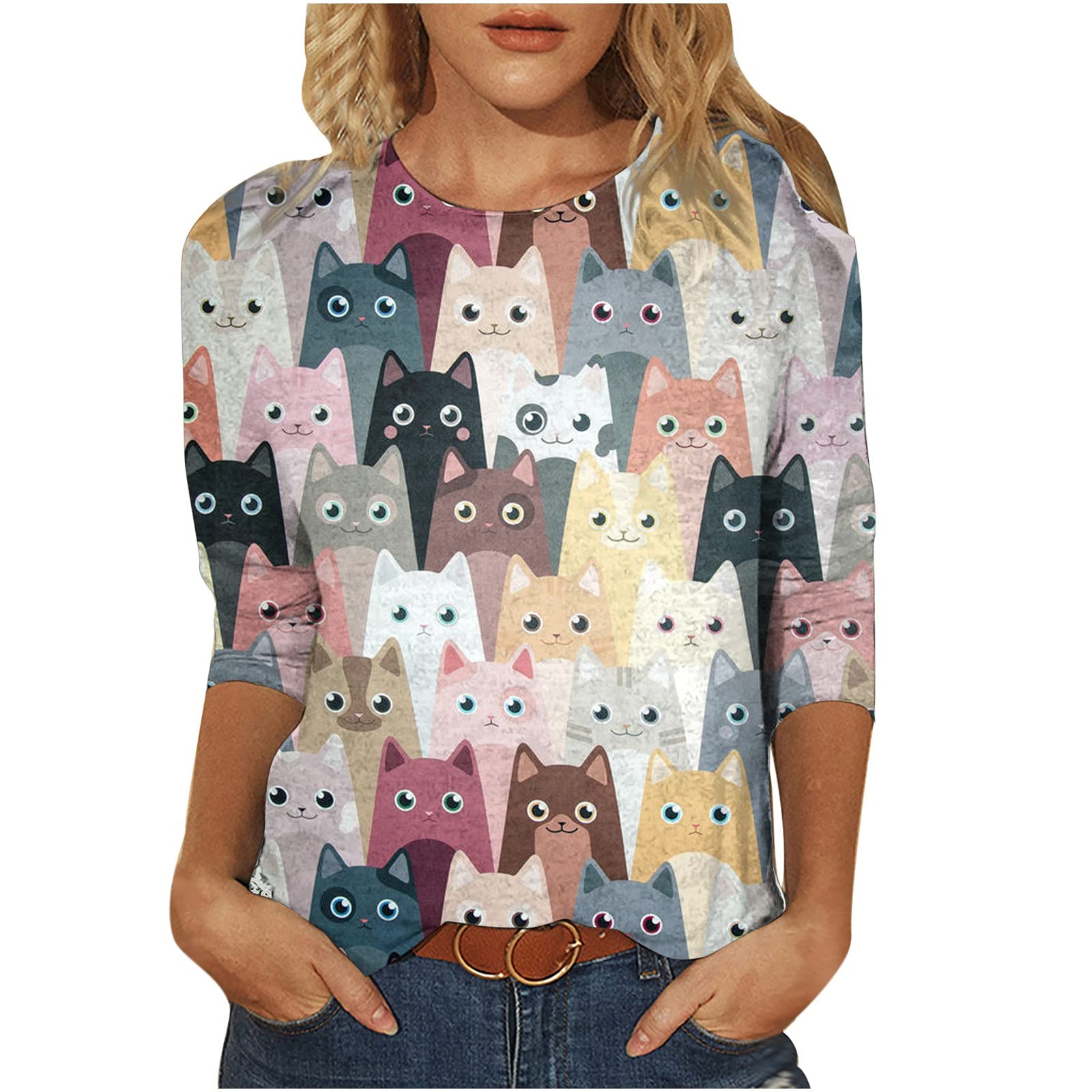 AMhomelyWomens Christmas Tops 3/4 Sleeve Summer Tops Crewneck Ladies Christmas Jumper Funny Graphic Snowman Xmas Sweatshirt Crew Neck Pullover Tops Blouse Christmas T Shirt for Women UK