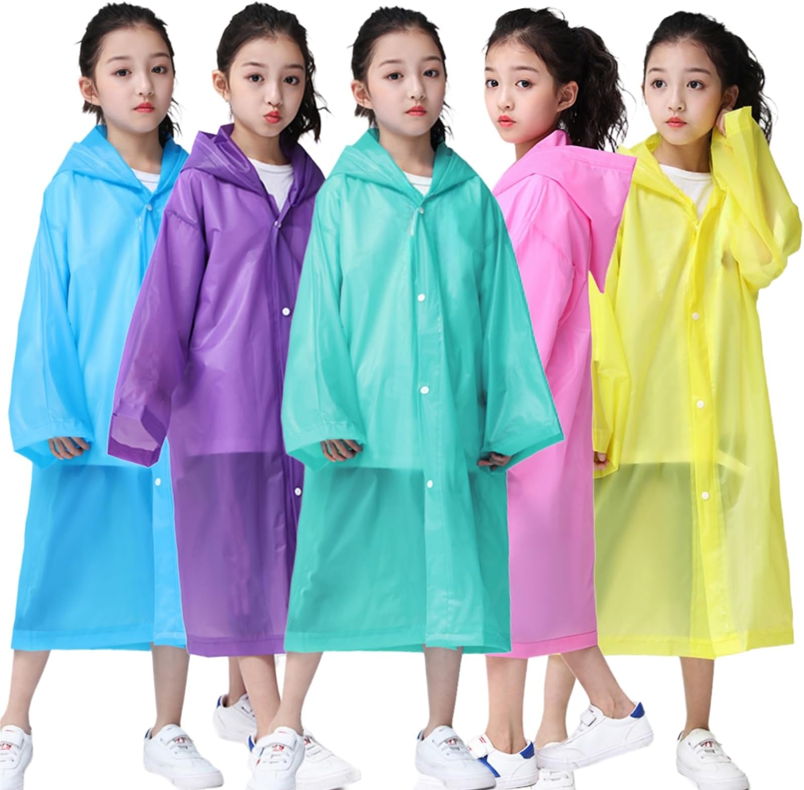 Kids Rain Poncho 2 Pack, Reusable Raincoat Rain Jackets for 6-14 Girls Boys