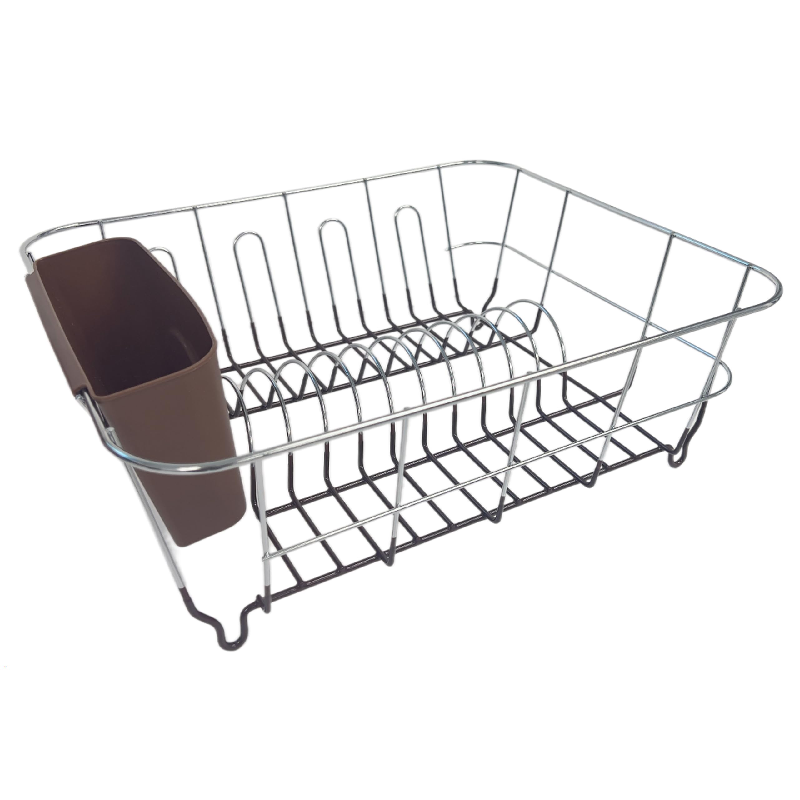 Dish Drying Rack & Cutlery Holder 2 Piece Set - Compact Sink-Fitting Dish Drainer with Rubberized Undercoating, Space-Saving Kitchen Organizer for Plates, Cups, Bowls & Utensils In Sink, Bronze Brown
