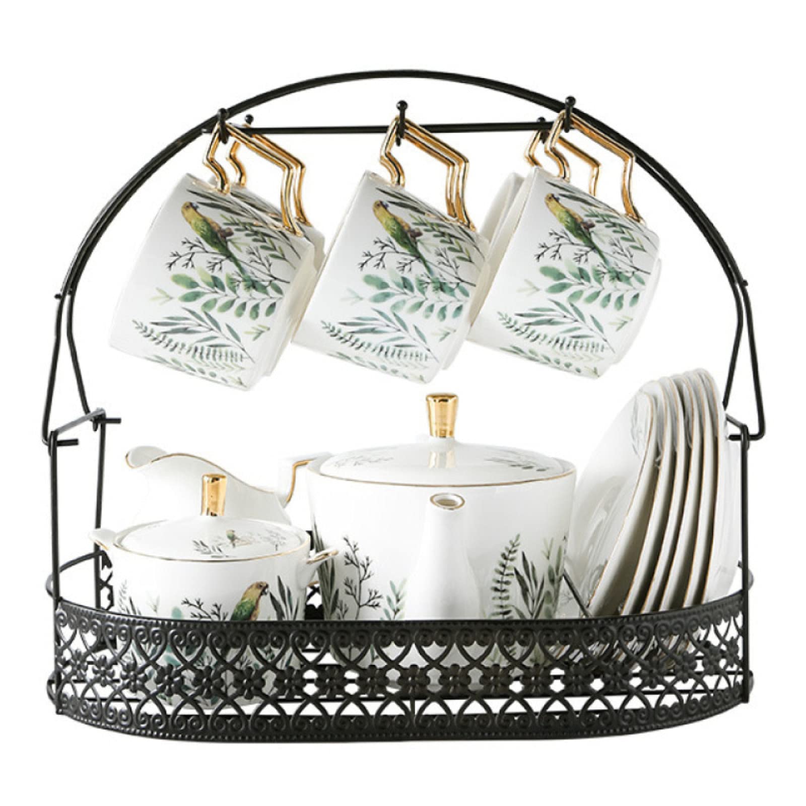 Porcelanowy zestaw do herbaty - elegancki chiński zestaw filiżanek do kawy i spodków ze stojakiem ekspozycyjnym dla luksusowego doświadczenia herbaty