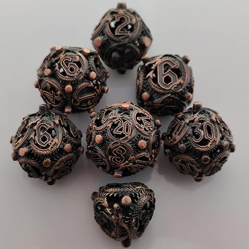 Miniatura 5 de DND - Juego de dados de metal hueco redondo dragón juego de mesa Dungeons  Dragons MTG juego de mesa RPG accesorios de juego de mesa DD poliédricos