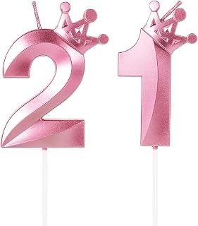 3D Crown Pink Birthday Candles Number 21 Candle, Happy 21st Birthday Cake Topper, 21 Candles for Girls Birthday Party Decorations Suppliers