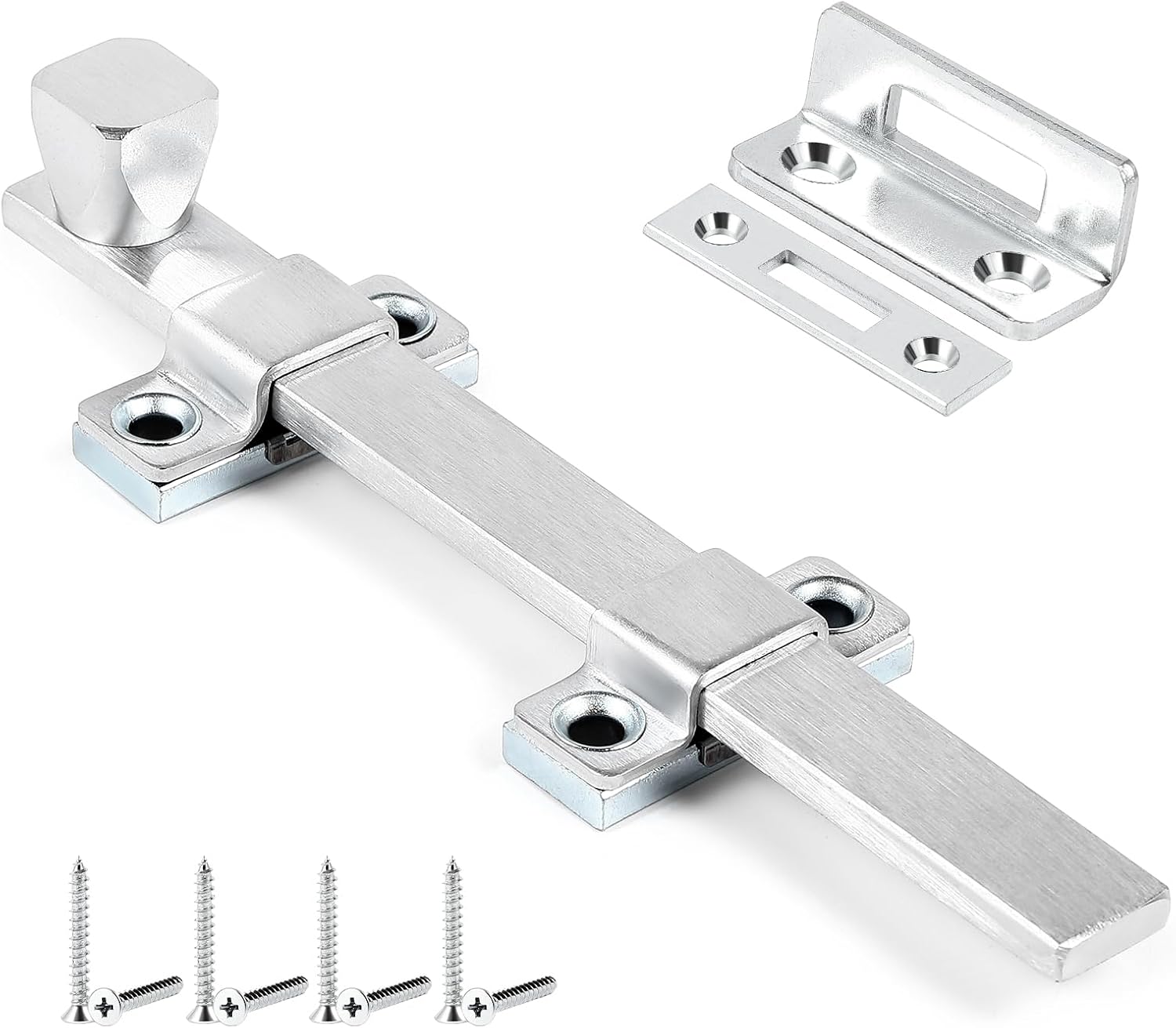 Hicarer 1 Pcs Surface Bolt 8" Heavy Duty Dutch Door Latch Brushed Chrome Finish for Swing Interior Exterior Doors