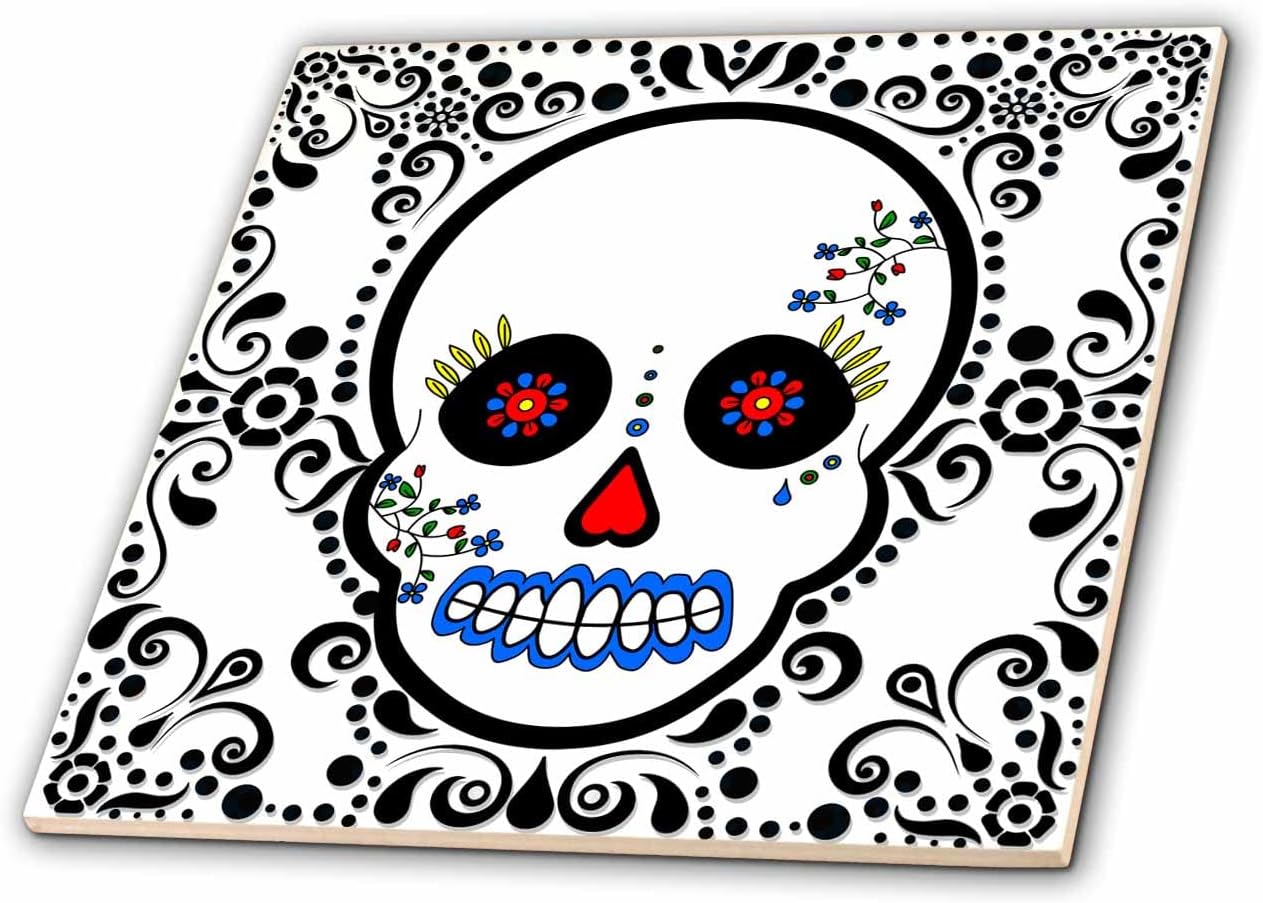 3dRose Day of Dead Skull Día de Los Muertos Sugar Red 6 Inch Ceramic Tile