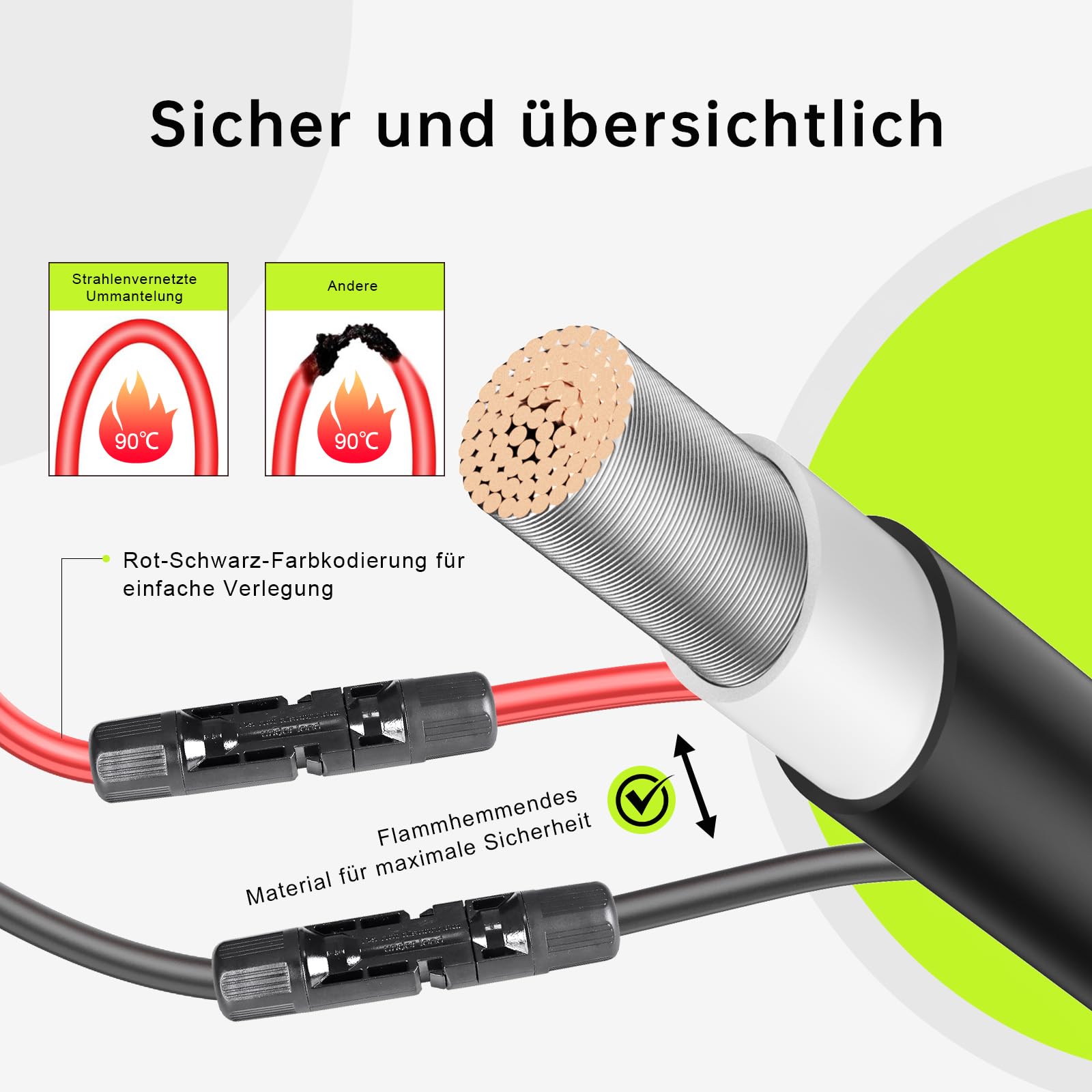 Solarkabel 4mm²/6mm²,Solarkabel Verlängerung 2/3/5/10/15M,Tool-Free Solarverlängerungskabel, PV Kabel (6mm²10m)