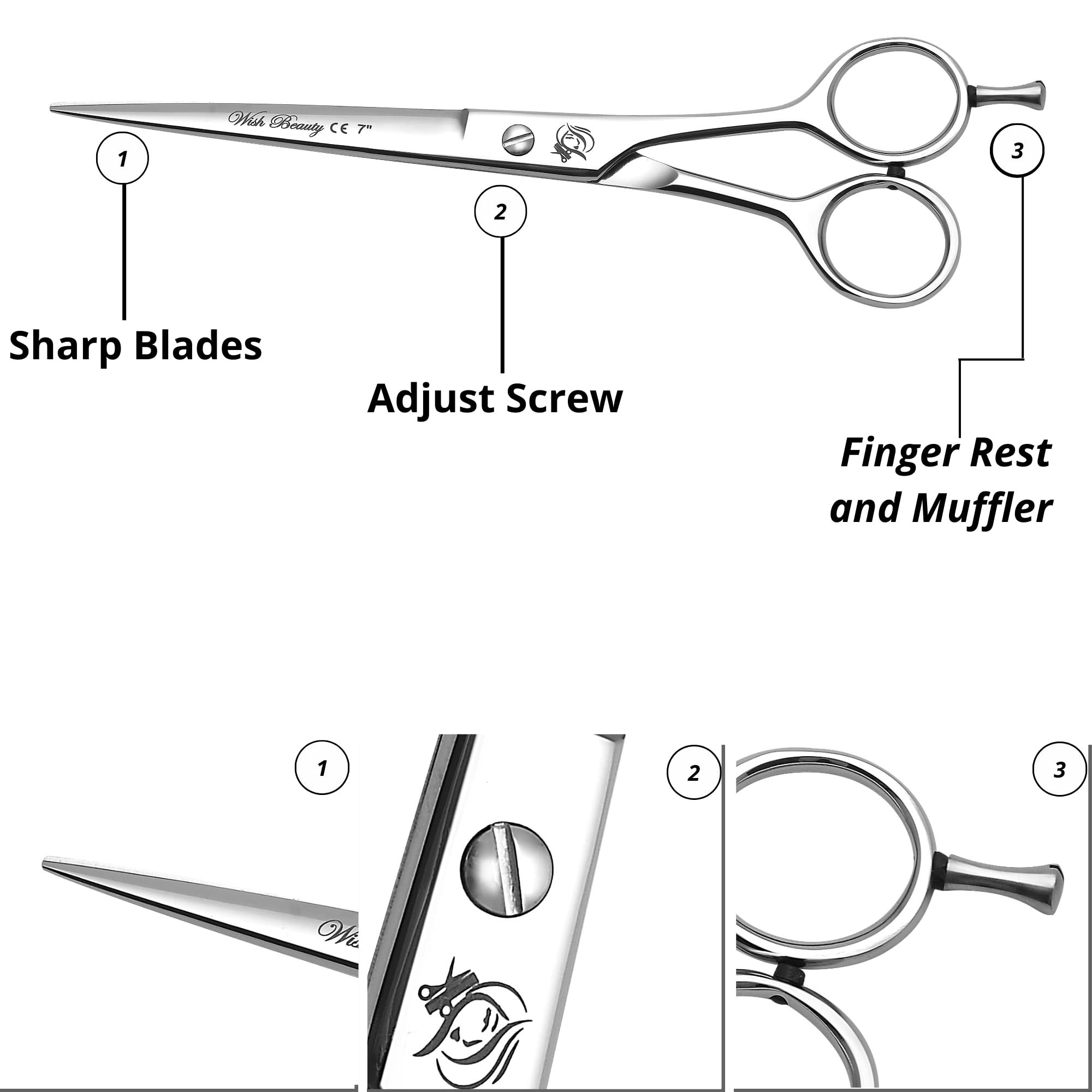 Glamified 7 inch Silver Professional Hairdressing Barber Scissors Shears - Image 2