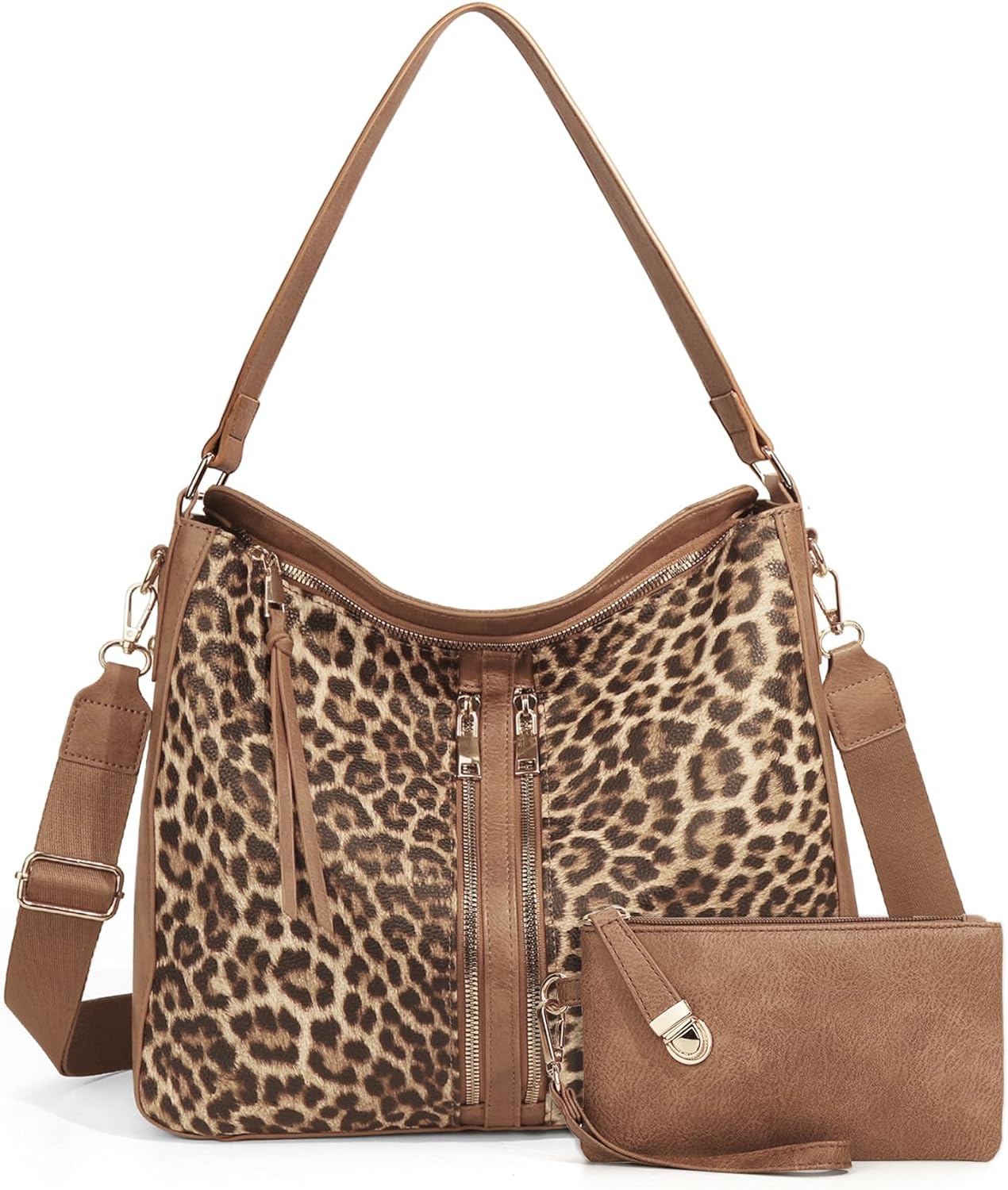 JQWYGB 2pcs Checkered Hobo Tote Bag for Women Multiple Pockets Crossbody Shoulder Handbag Trendy Tote Purse with Wallet