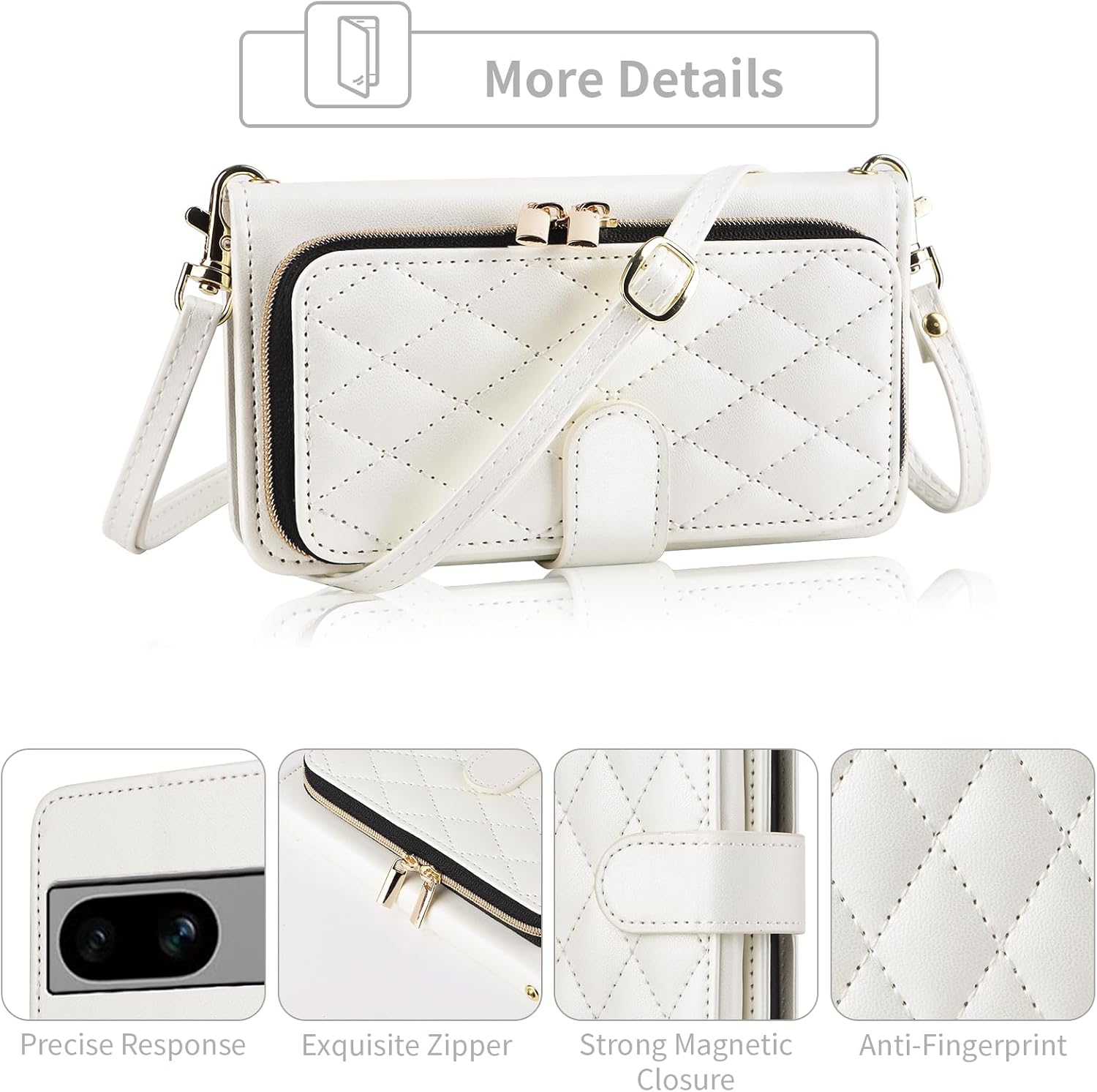 Wallet Case for Google Pixel 6A 5G 2022 with Detachable Wrist Strap, 9+ Card Slots Zipper Purse, Luxury PU Leather Stand Full Body Accessories Cell Phone Cover for Pixel6A A6 Women Girls White