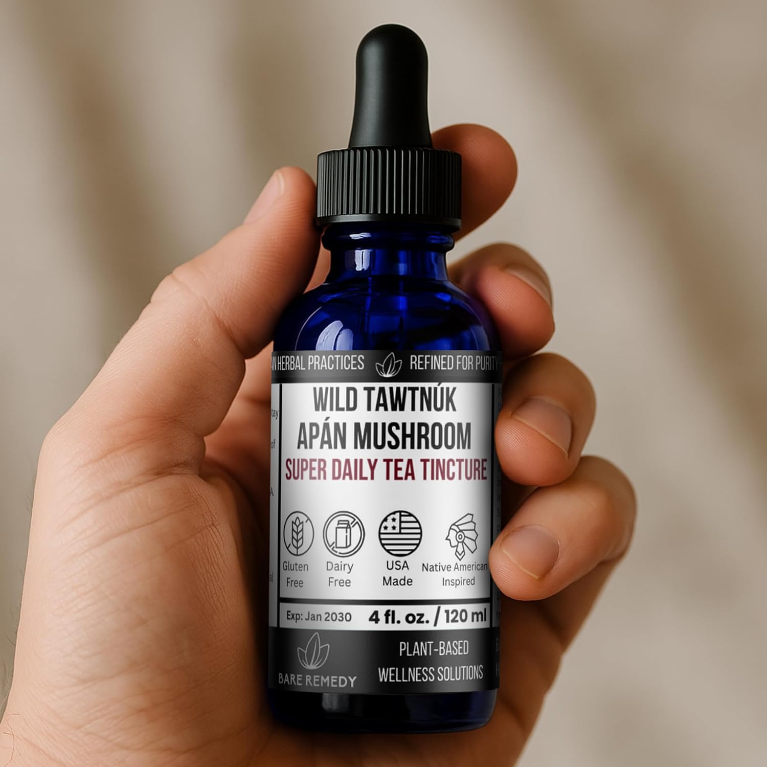 Wild Apán Mushroom Complex Super Daily Tea Tincture, Organic Botanical Extract, Natural Vitality Formula Without Stimulants, 20:1 Extract with Essential Oils, 4oz