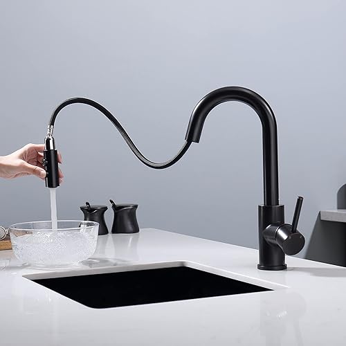 Miniatura 6 de Grifo de barra de bronce con rociador extraíble de un solo agujero, grifo de fregadero de barra de bronce aceitado de acero inoxidable con rociador,