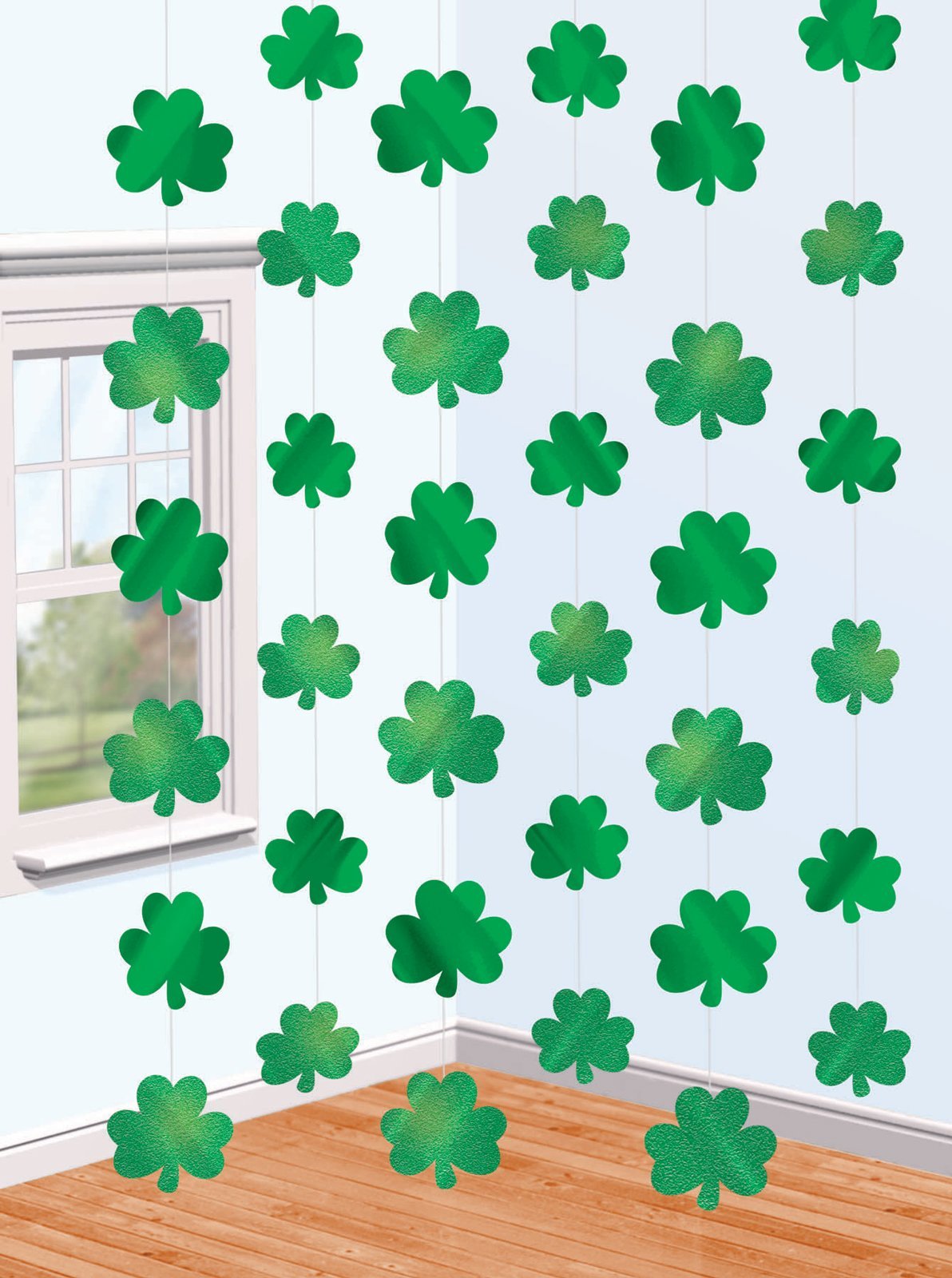 St. Patrick's Day Shamrock Foil String Decoration, 7 ft., Green, 6 Pcs