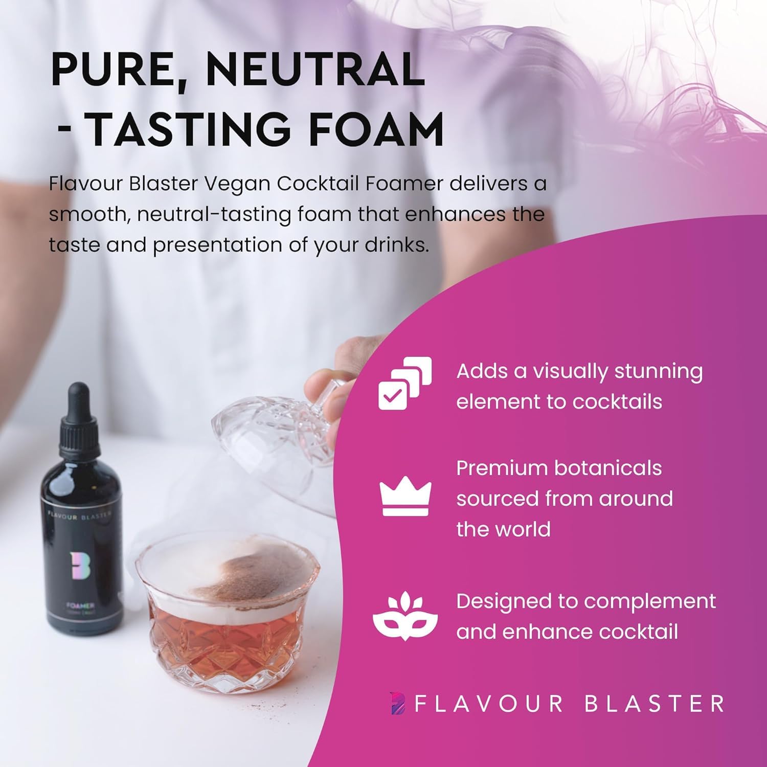 Flavour Blaster Schiuma per cocktail vegana, 120 ml (1 pezzo), aggiungi gocce al tuo shaker e crea facilmente bevande schiuma senza uova per cocktail e mocktail nei bar e a casa | Alternativa