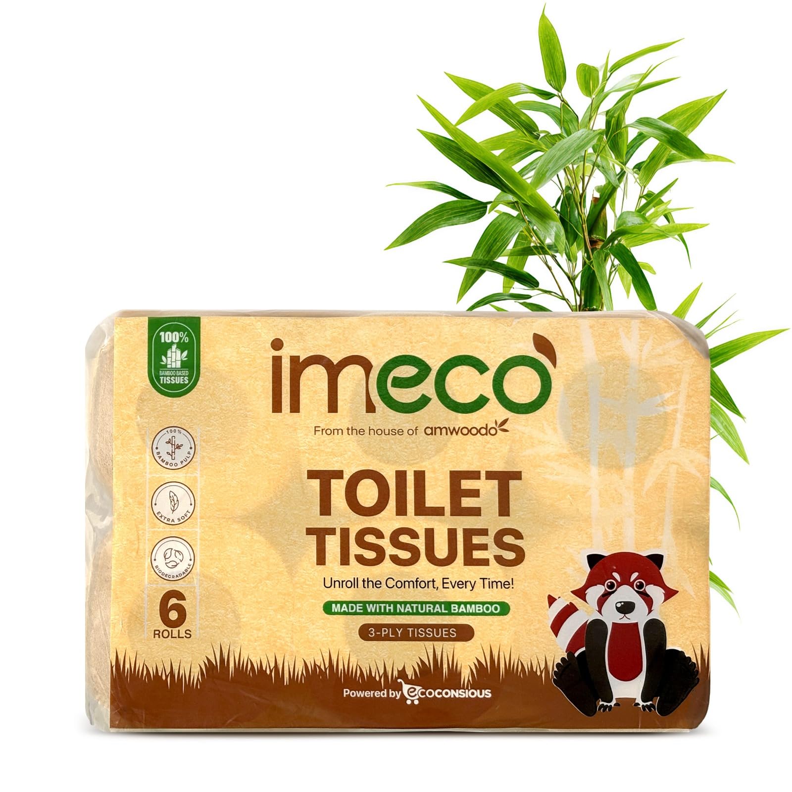IMECO Bamboo Toilet Tissue Rolls 960 Pulls (160 Pulls x 6 Rolls) | 3 Ply Unbleached Toilet Paper Roll | 100% Bamboo | Soft & Highly Absorbent Tissues | Eco-Friendly & Hypoallergenic-image-41
