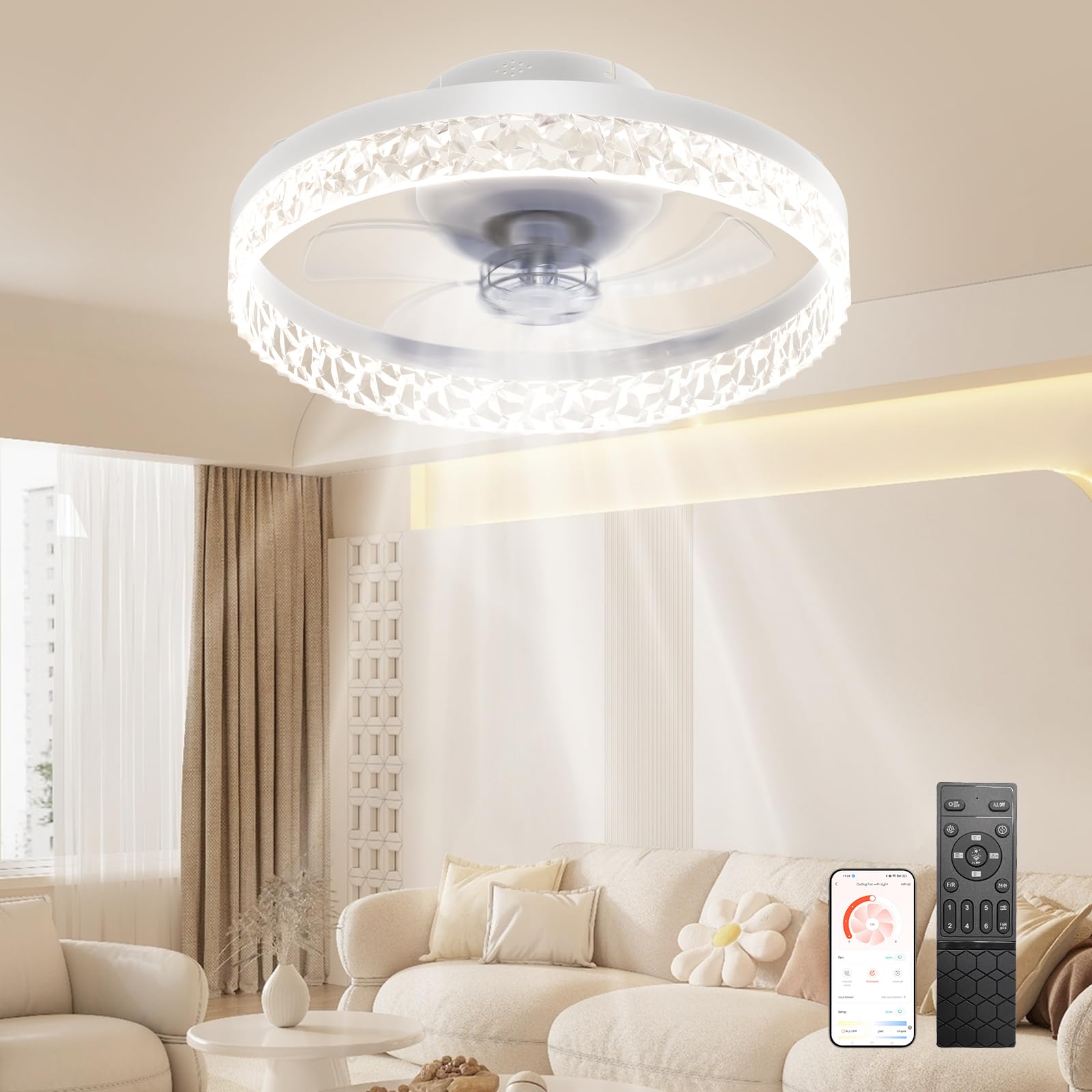Couleeur 50cm Smart LED Ceiling Fan with Light and Remote, 6 Speed, 3 Light Colors