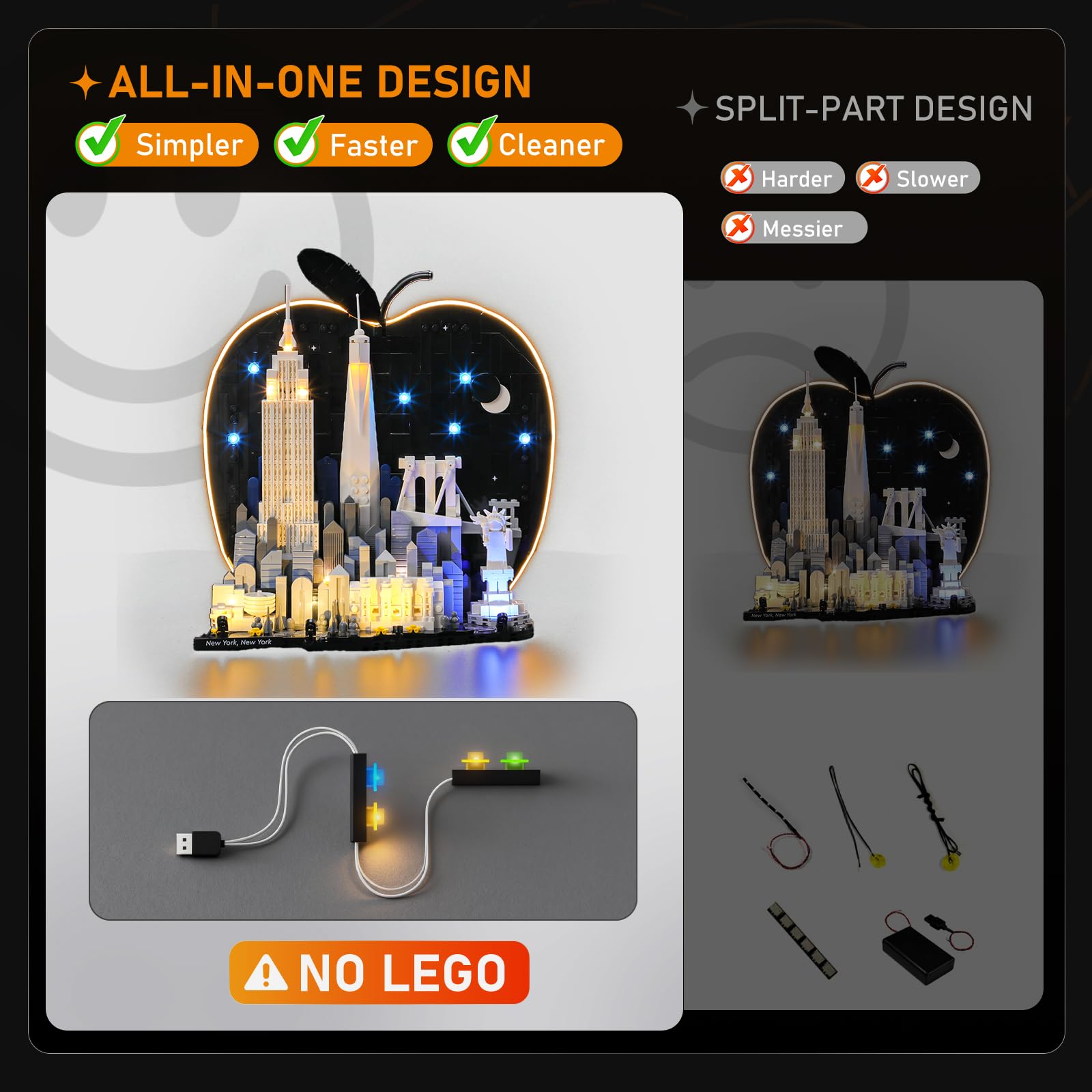 LIGHTAILING Licht für lego-21066 New York City – The Big Apple — Einfache Installation, Versteckte Verkabelung, Wohndeko & Geschenkfertig (Modell Nicht enthalten)
