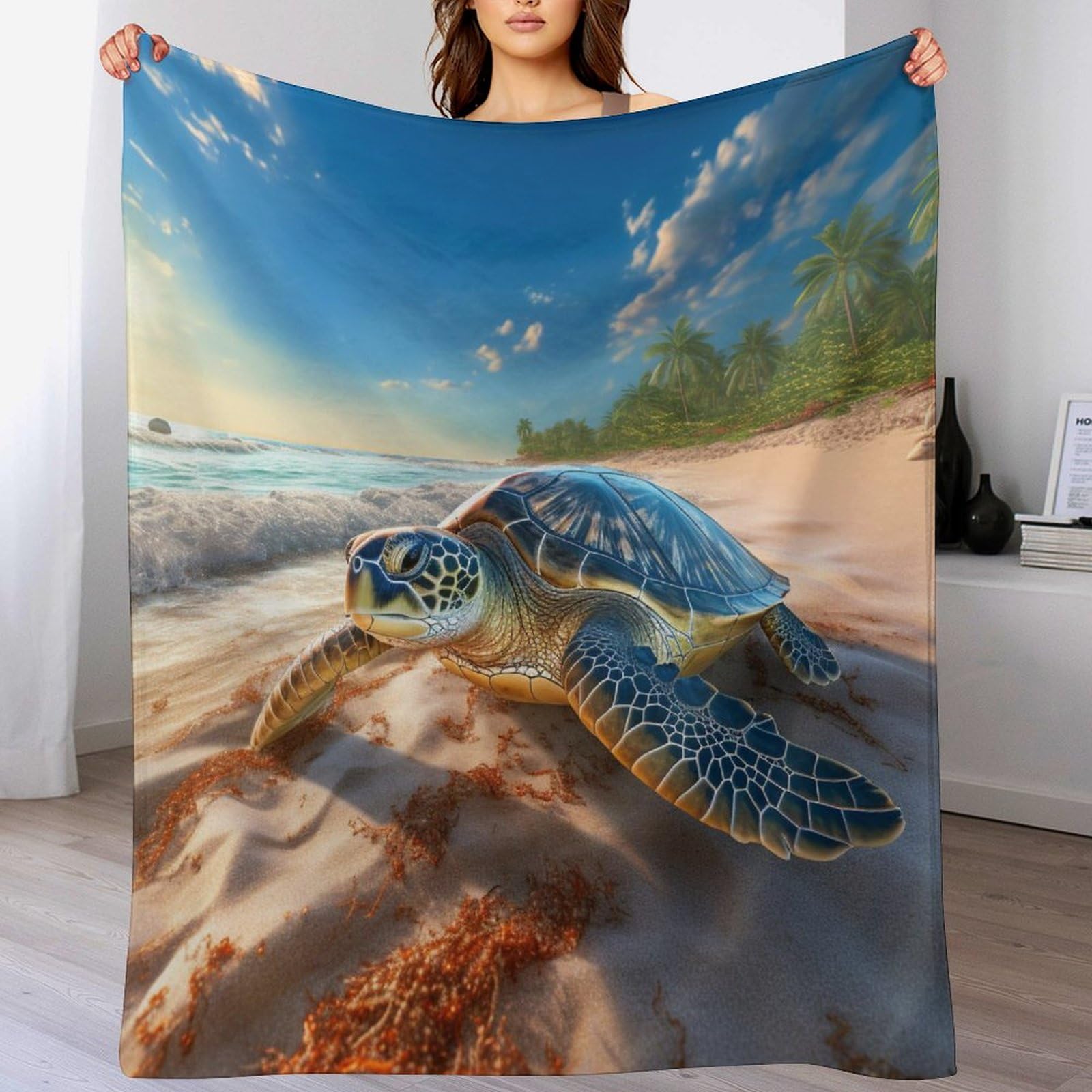 Couverture polaire tortue 130x150 cm en plaid flannel doux pour lit et canapé