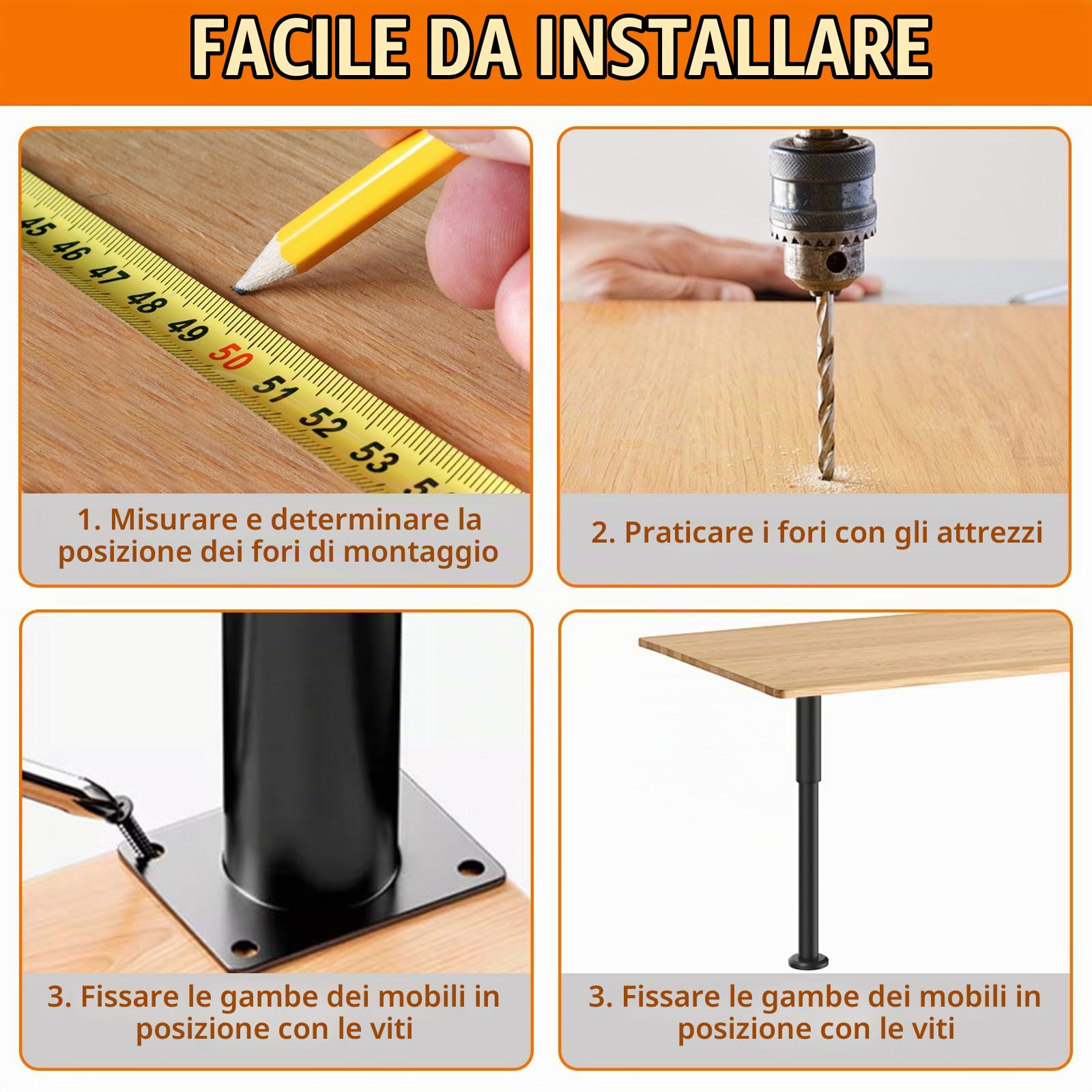 Set di 2 gambe tavolo regolabili in altezza (72-110 cm) - Gambe scrivania in metallo resistente - Ideale per tavoli da cucina, uffici, caffè e ristoranti - Capacità di carico fino a 200 kg