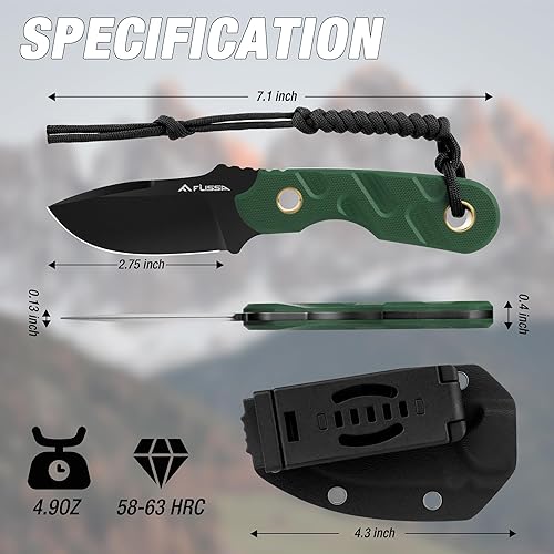 Miniatura 6 de FLISSA Cuchillo de hoja fija, cuchillo de caza de espiga completa de 7 pulgadas con funda Kydex y cuerda de emergencia, cuchillo táctico con mango