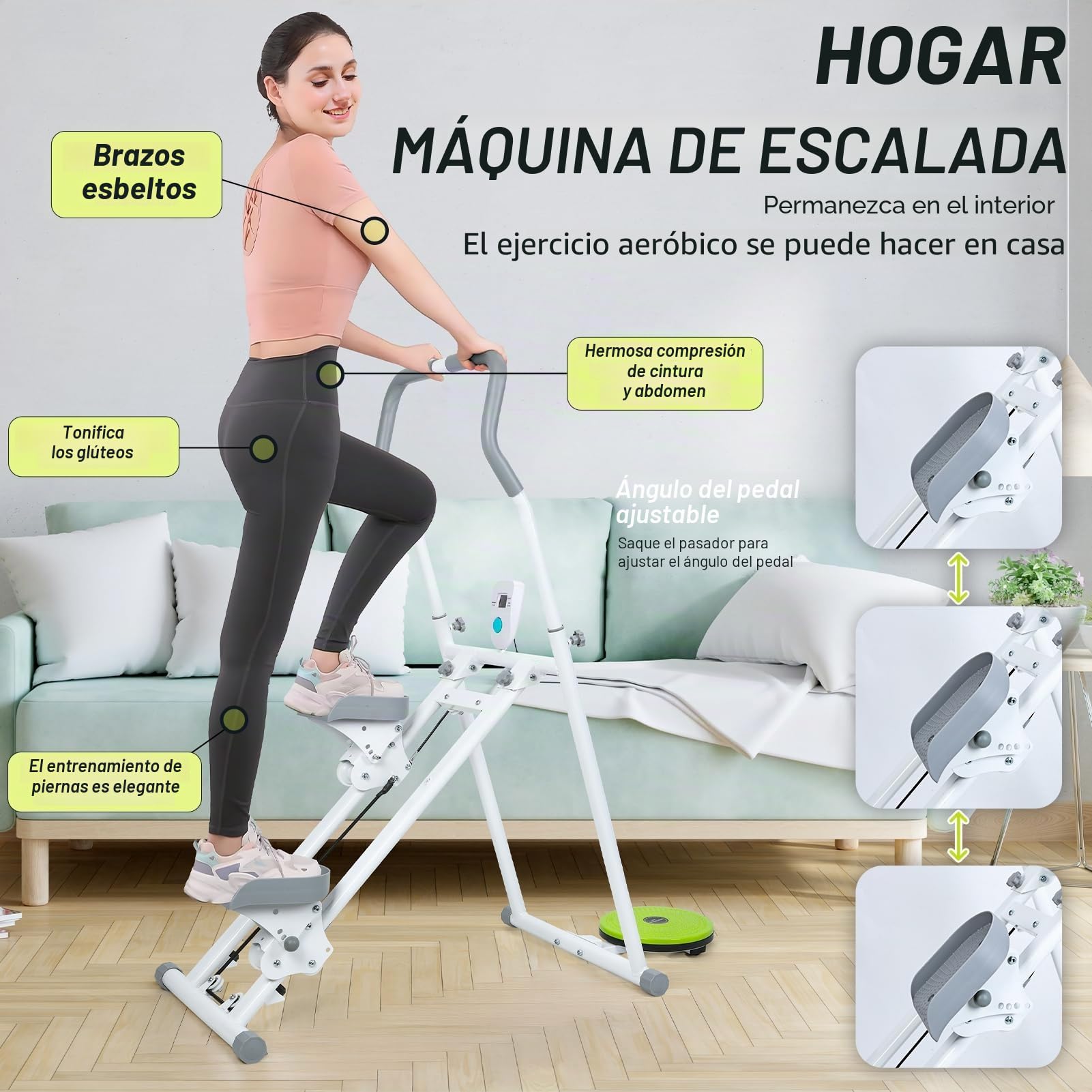 Máquina escaladora vertical de entrenamiento de cuerpo completo para gimnasio en casa, diseño compacto plegable con rango de escalones extendido, manubrio ajustable para ejercicio en