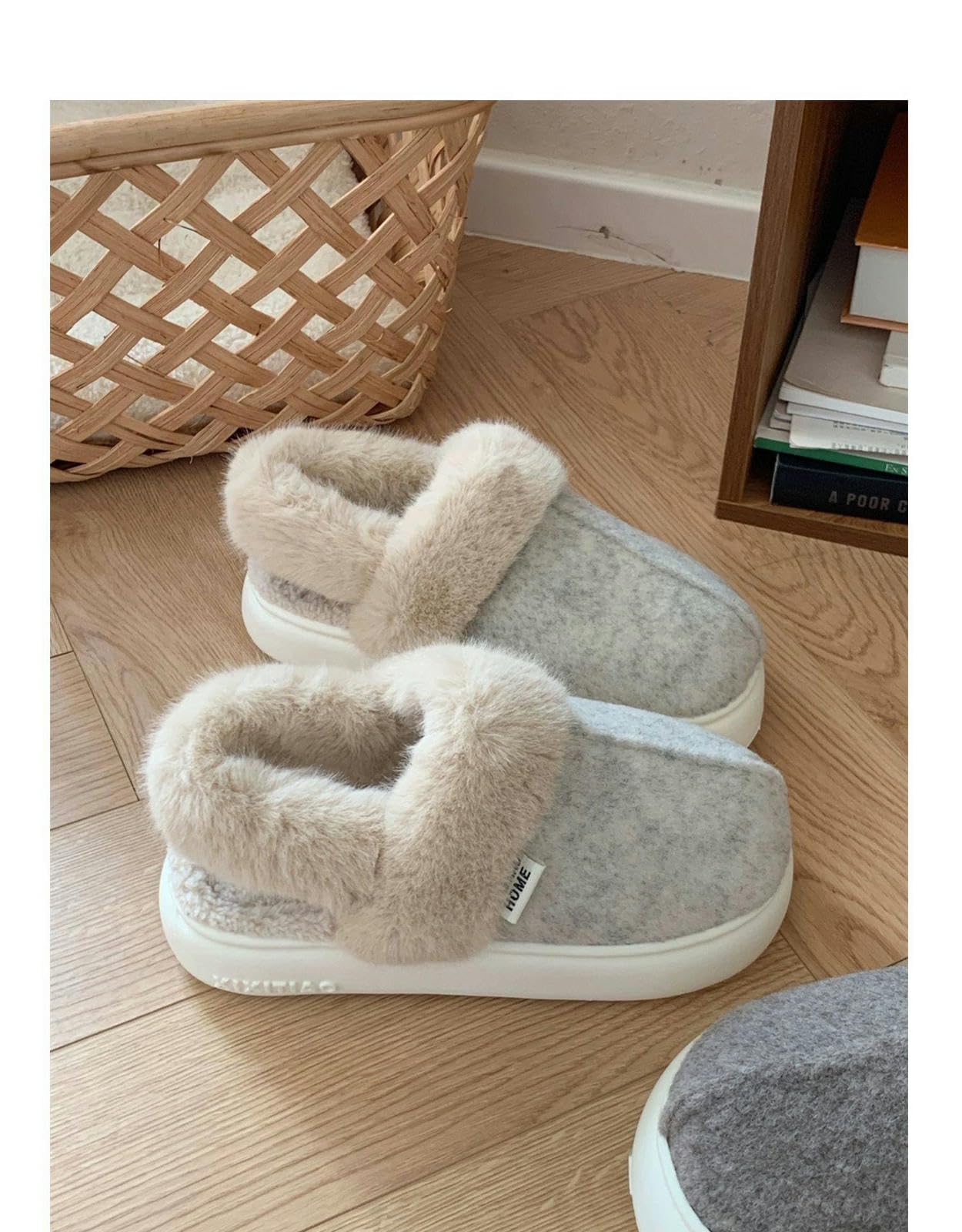 Pantofole Coppia Peluche Casual Moda Esterna Indossare Scarpe Di Confinamento Calde Pannelli Di Cotone Inverno Per Uomini E Donne-grigio Scuro-36-37