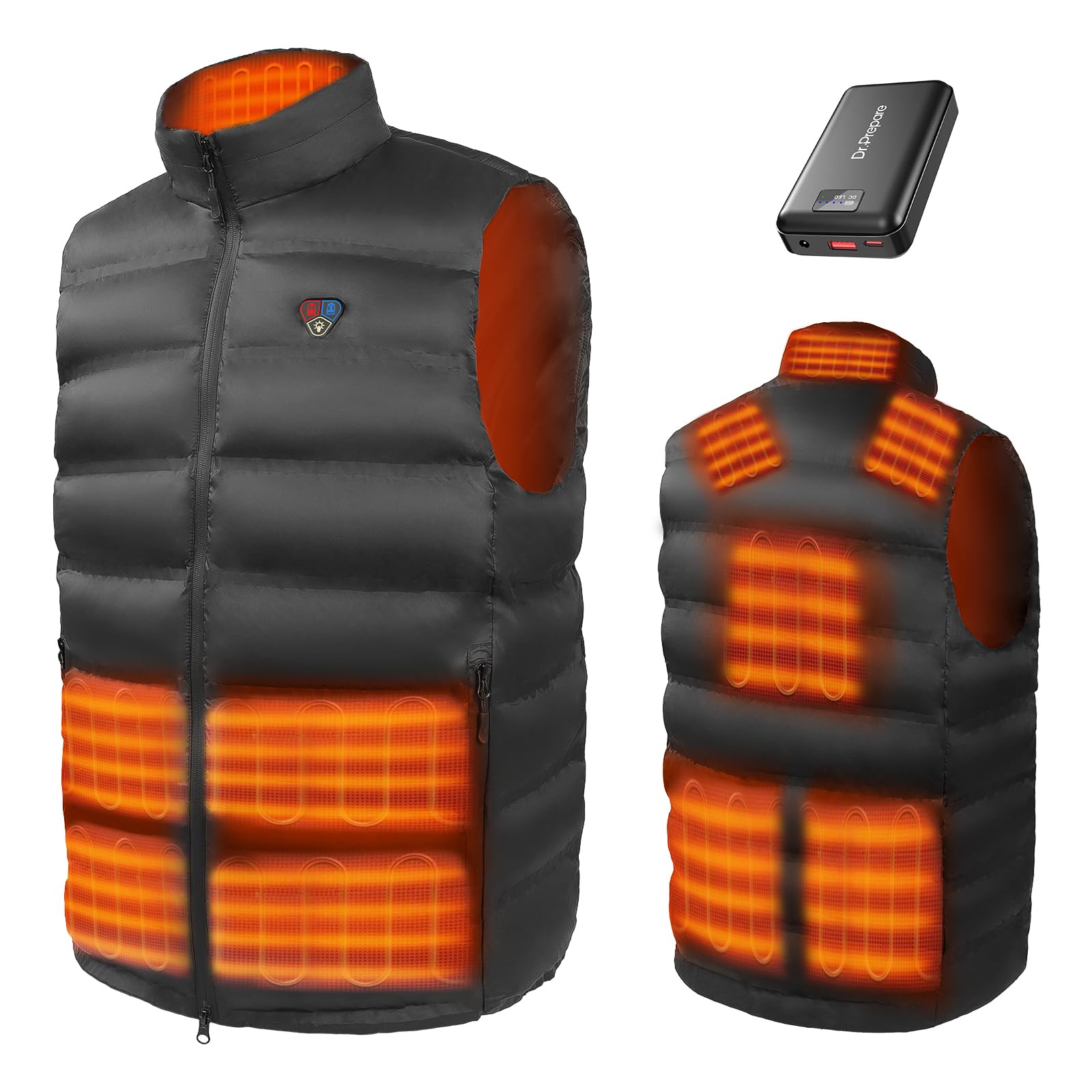 DR.PREPARE Gilet Riscaldato Uomo Donna Dimensioni Regolabili 3 Temperature Giubbotto Riscaldato Giacca Riscaldata USB Ricaricato per Attività all'Aperto Viaggio Sport Tempo Libero
