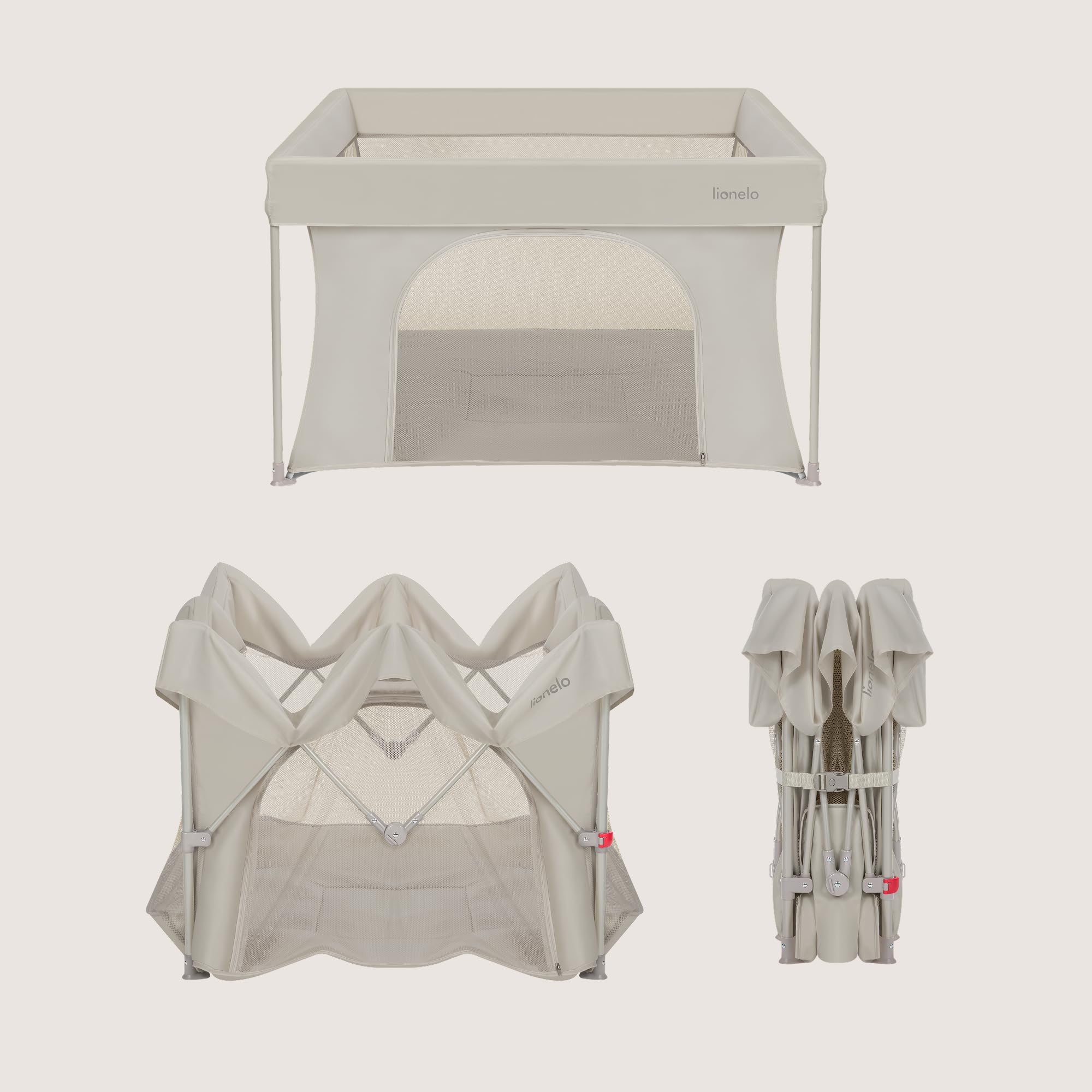 Lionelo Paco Parc Bébé Pliable 111 x 111 cm (0-48 Mois), Léger 4,1 kg | Pliage Rapide sans Outils, Entrée Latérale Zippée, Filets Respirants, Format Compact, Sac de Transport Inclus, jusqu'à 15 kg