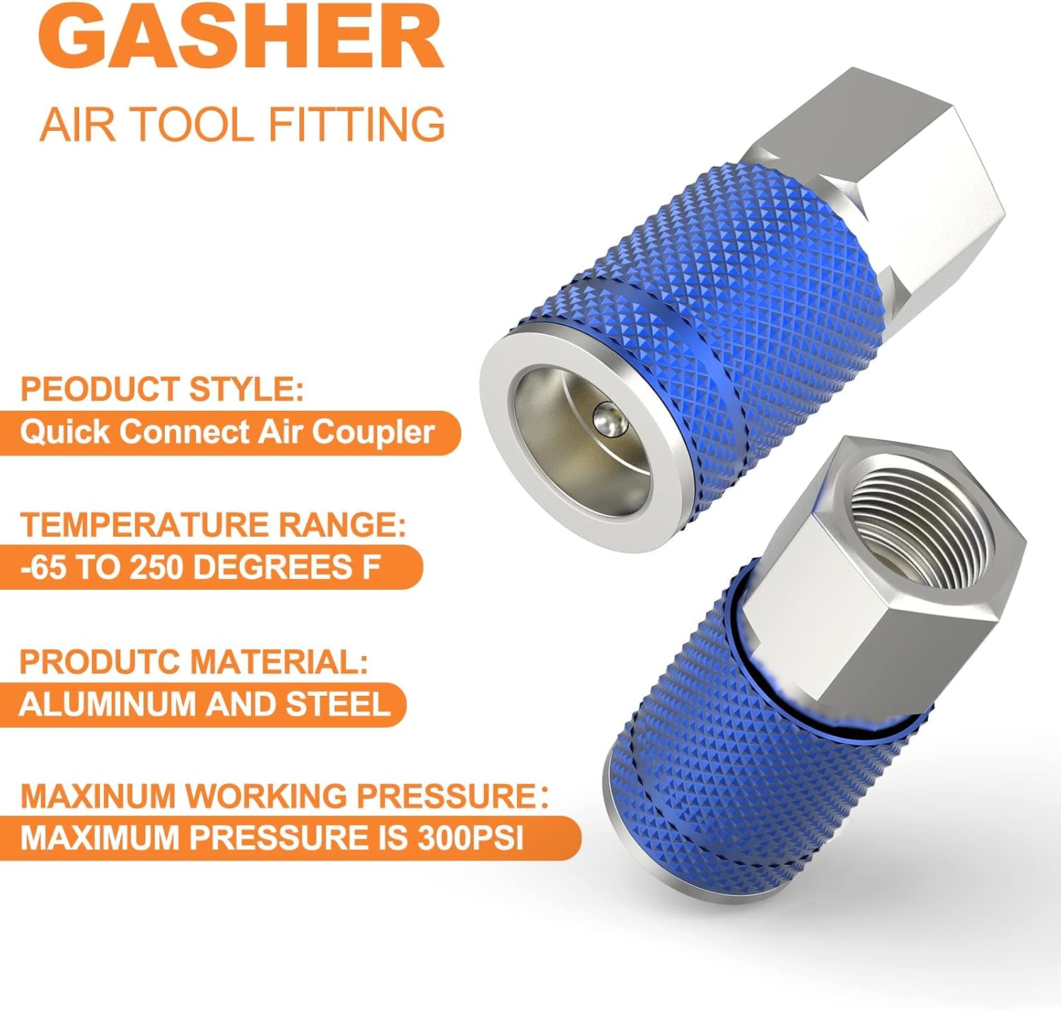 GASHER 12PCS Bule Quick Connect Air Coupler 1/4 Inch NPT Female Threads Size,1/4-Inch Female Industrial Coupler, (T-Style)