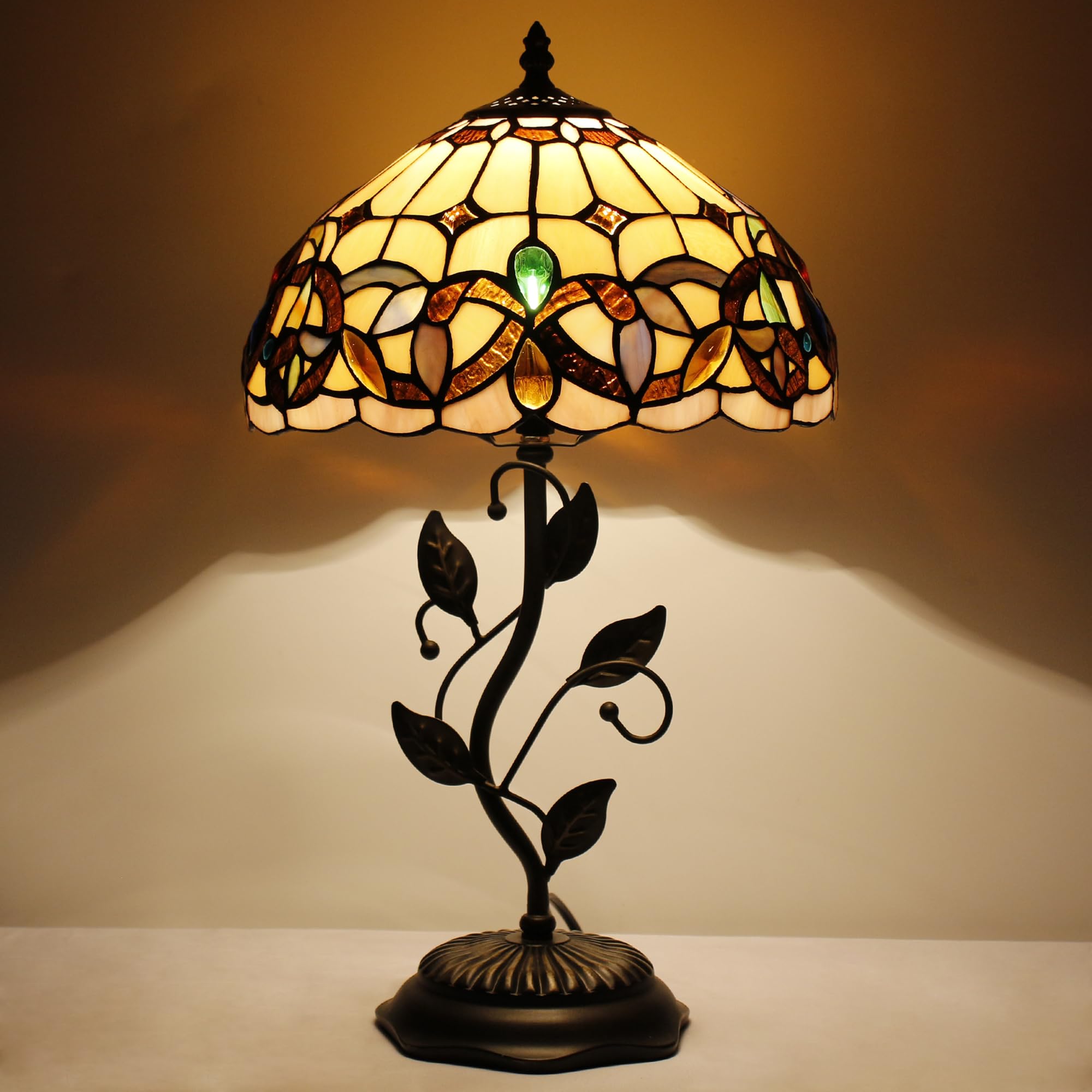 WXCFCD Tiffany Table Lamp Stained Glass Desk Lamp 12X12X19 Inches Reading Light Decor Bedroom Living Room (Serenity Victorian Style)