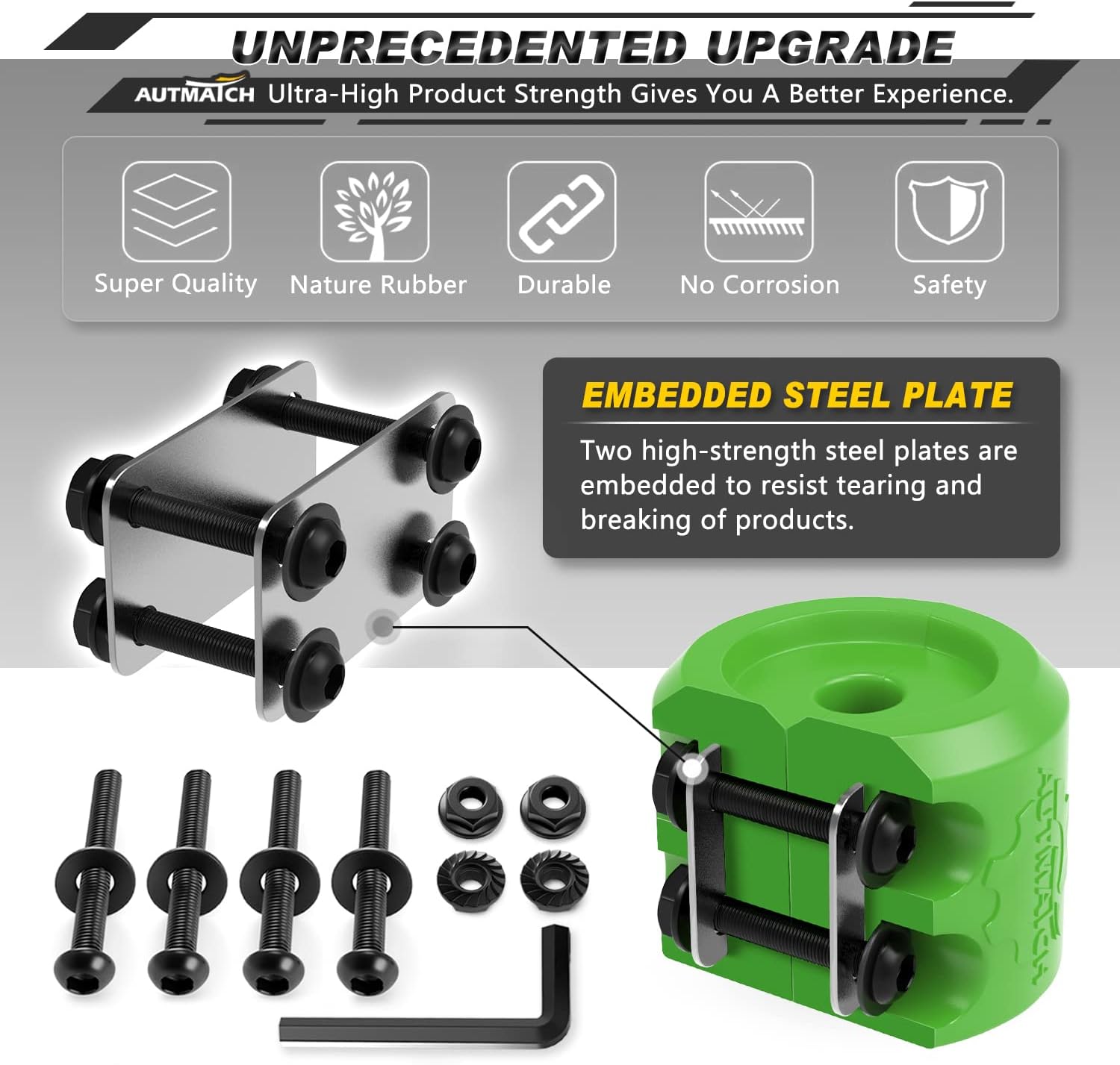 AUTMATCH 3/4" D Ring Shackle with Shackle Isolator & Washers Kit, Winch Cable Hook Stopper and Silicone Rubber Shock Absorbent Winch Stopper for Jeep Tow Strap Winch Off Road Vehicle Recovery, Green