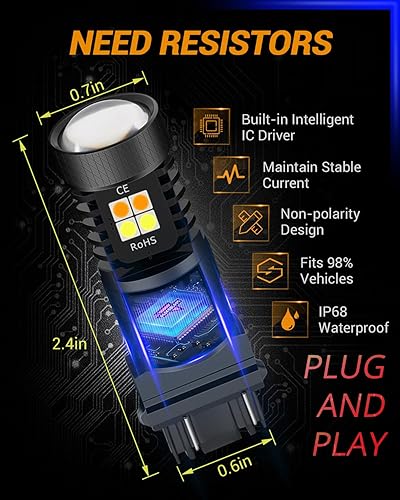 Miniatura 5 de Auxbeam 3157 Bombillas LED 3157 3457 4157 Switchback Bombillas de doble color 300% más brillante blanco y ámbar para luces direccionales DRL, luces