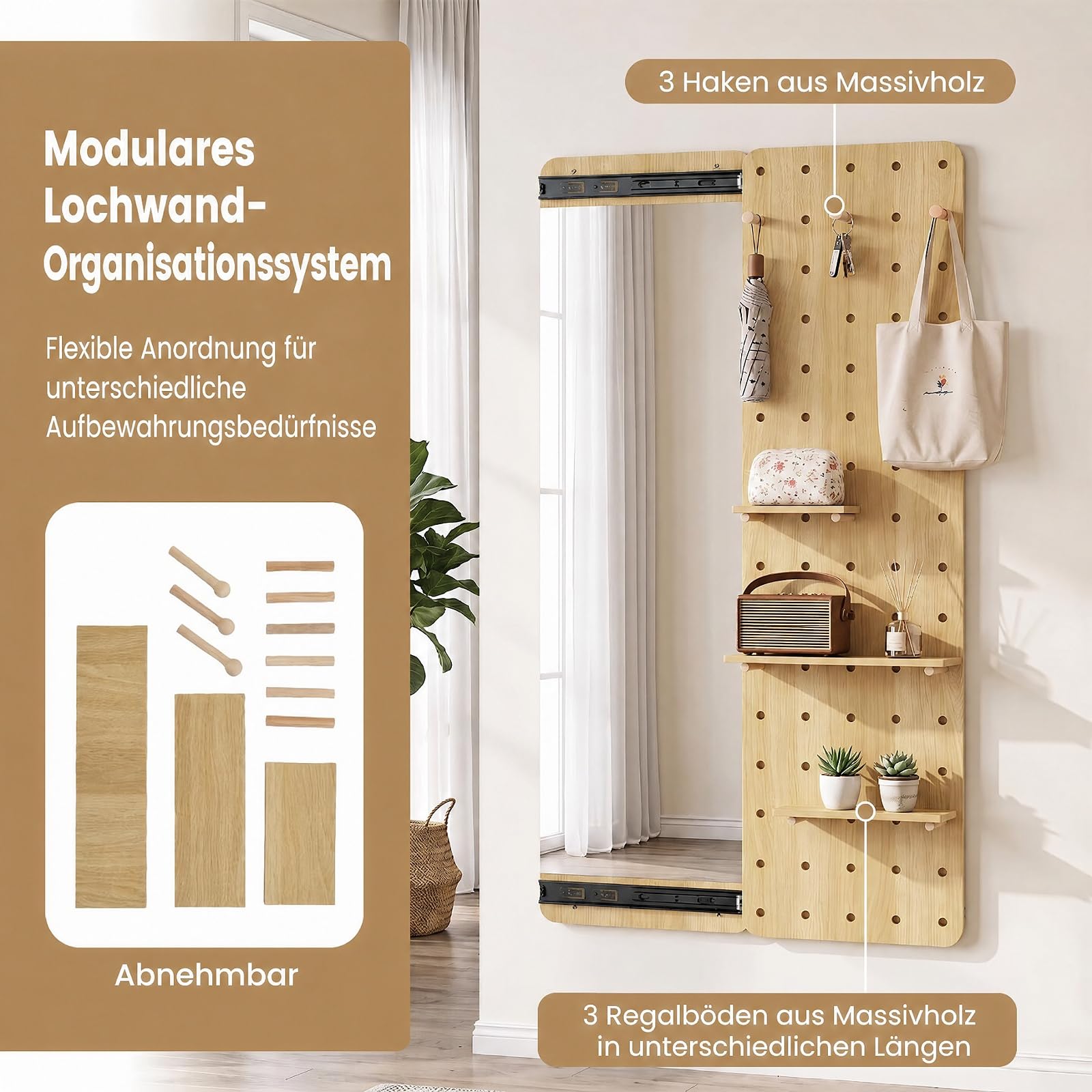 COSTWAY Lustro montowane na ścianie z otworami, 40 x 14 x 140 cm
