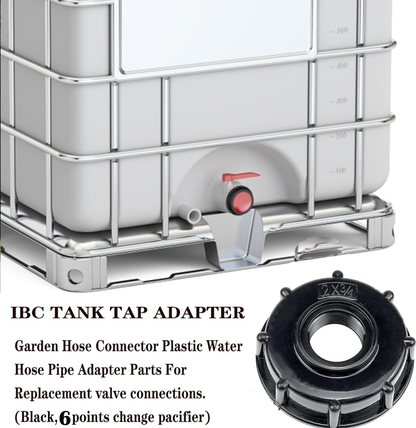 IBC cisterna acqua 1000 Litri,Plastica Tappo Filettatura Interna 3/4 Raccordo Serbatoio Acqua 1000 Litri,Accessori Attrezzi Tubo Da Giardino Contenitore - 2 Pezzi Nero