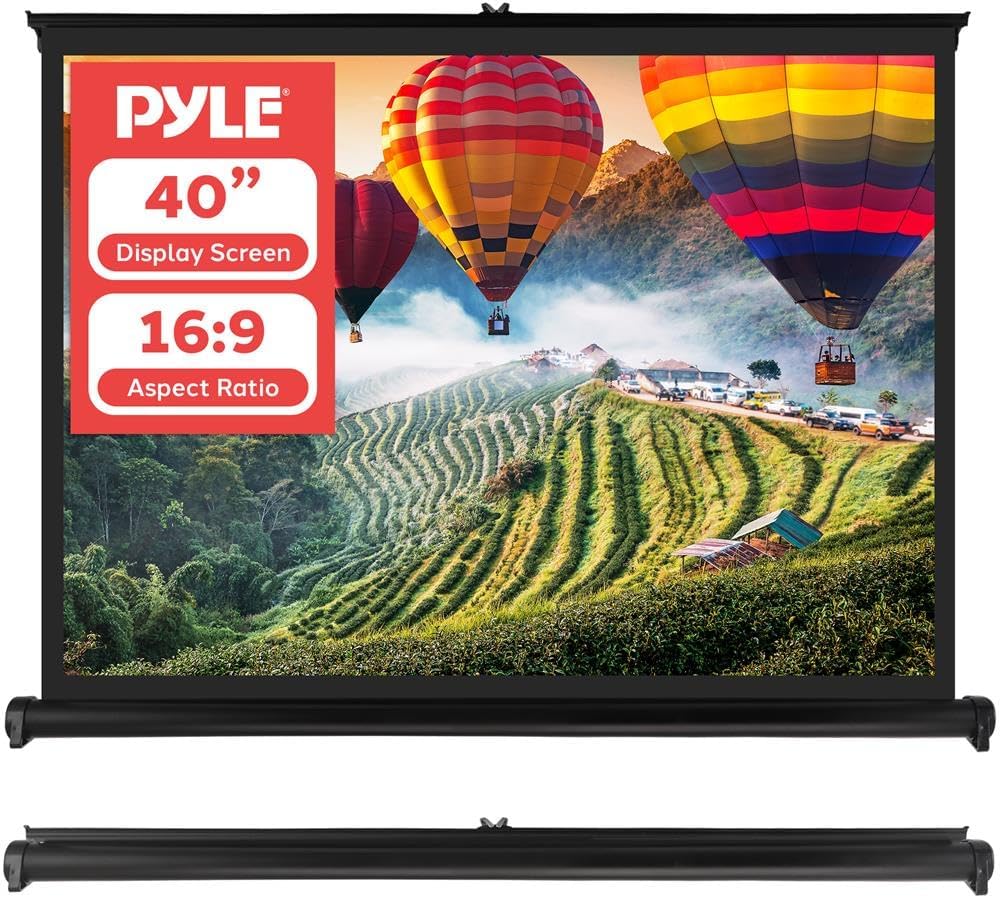 Pyle Portable Projector Screen - Mobile Projection Screen Stand, Lightweight Carry & Durable Easy Pull Out System for Schools Meeting Conference Indoor Outdoor Use, 40 Inch (PRJTP46), White