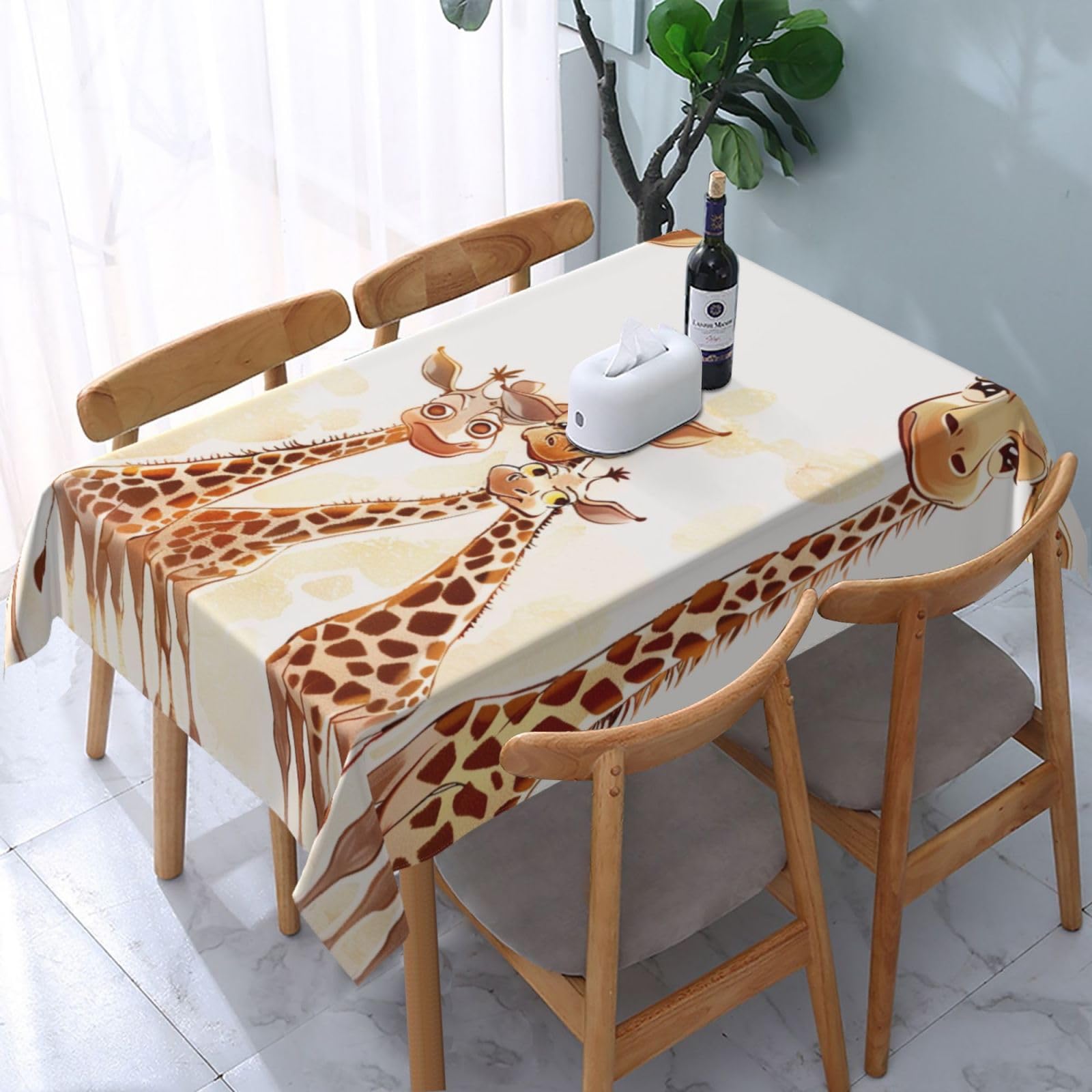 WPKJU Cute Cartoon Funny Giraffes Printed Tablecloth Water Resistant Table Cover Washable Rectangle Table Cloth for Tables 54x72 in