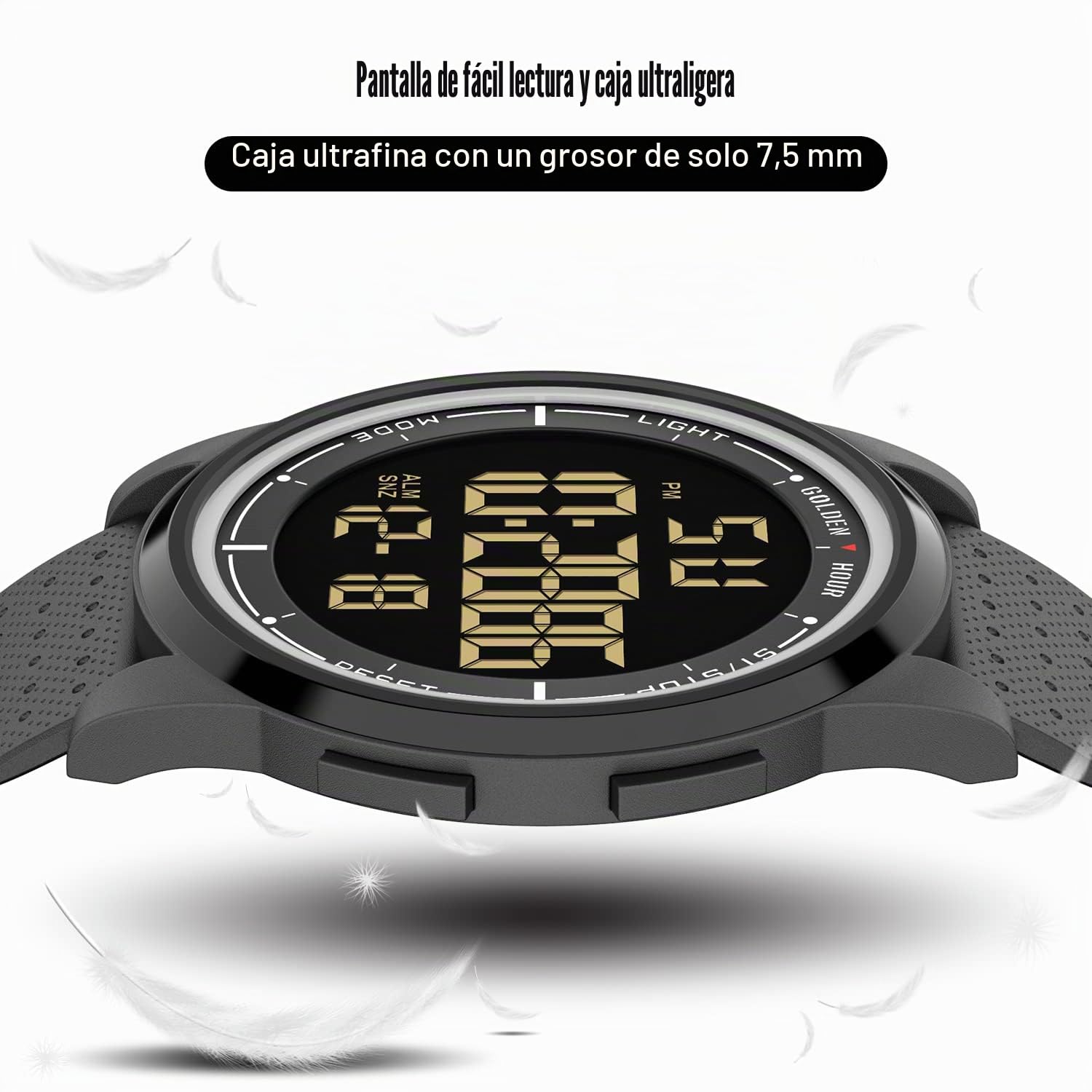 GOLDEN HOUR Relojes Digitales Impermeables Deportivos Ultrafinos para Hombre con Pantalla Gran Angular Correa de Caucho Reloj de Pulsera para Hombre Mujer
